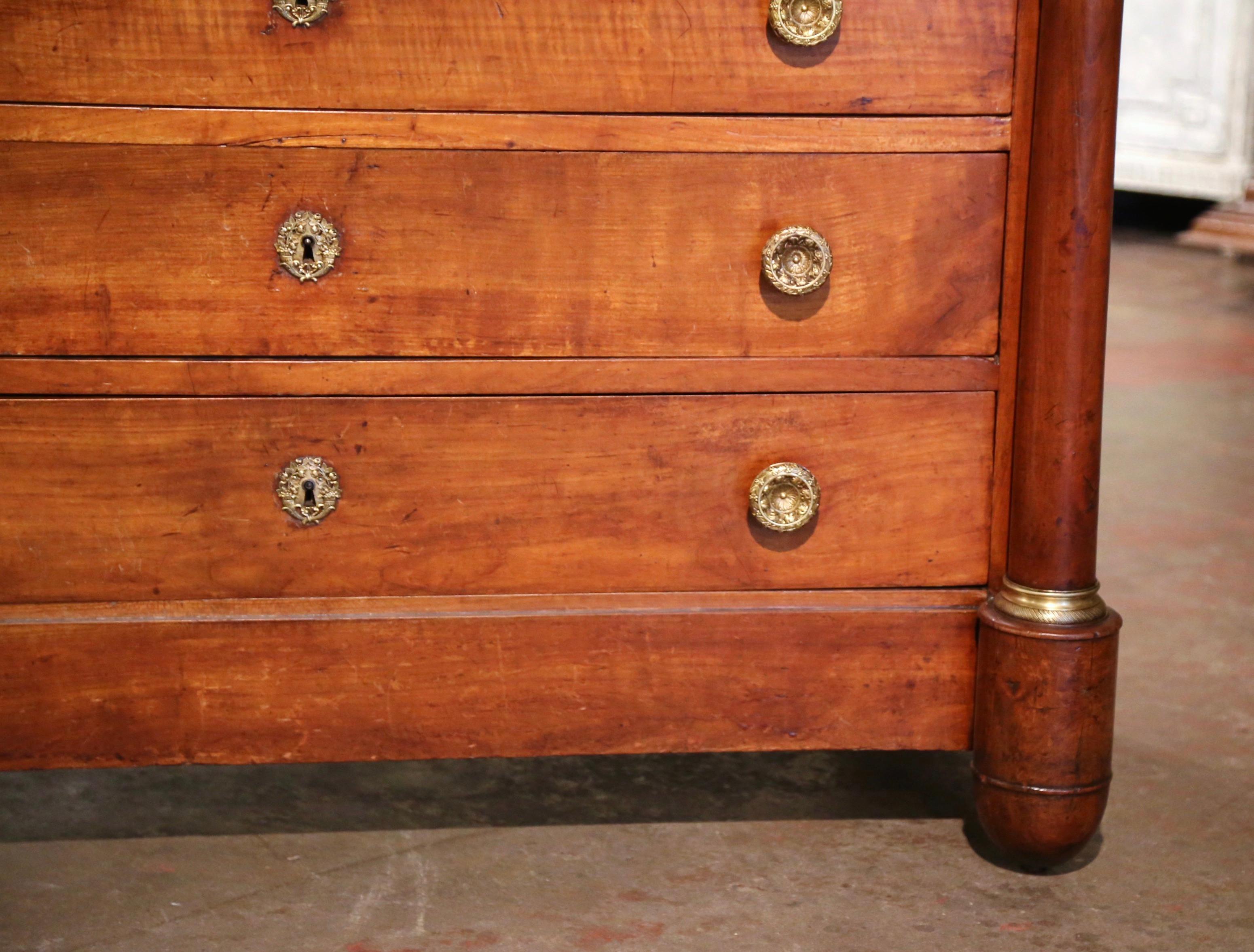 19th Century French Empire Marble Top Carved Walnut Commode Chest of Drawers For Sale 4