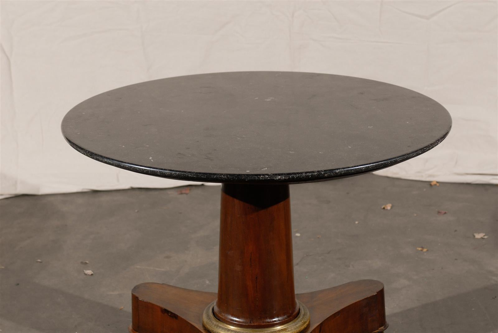 19th Century French Empire Marble Top Center Table with Column Gilt Bronze Mount 2