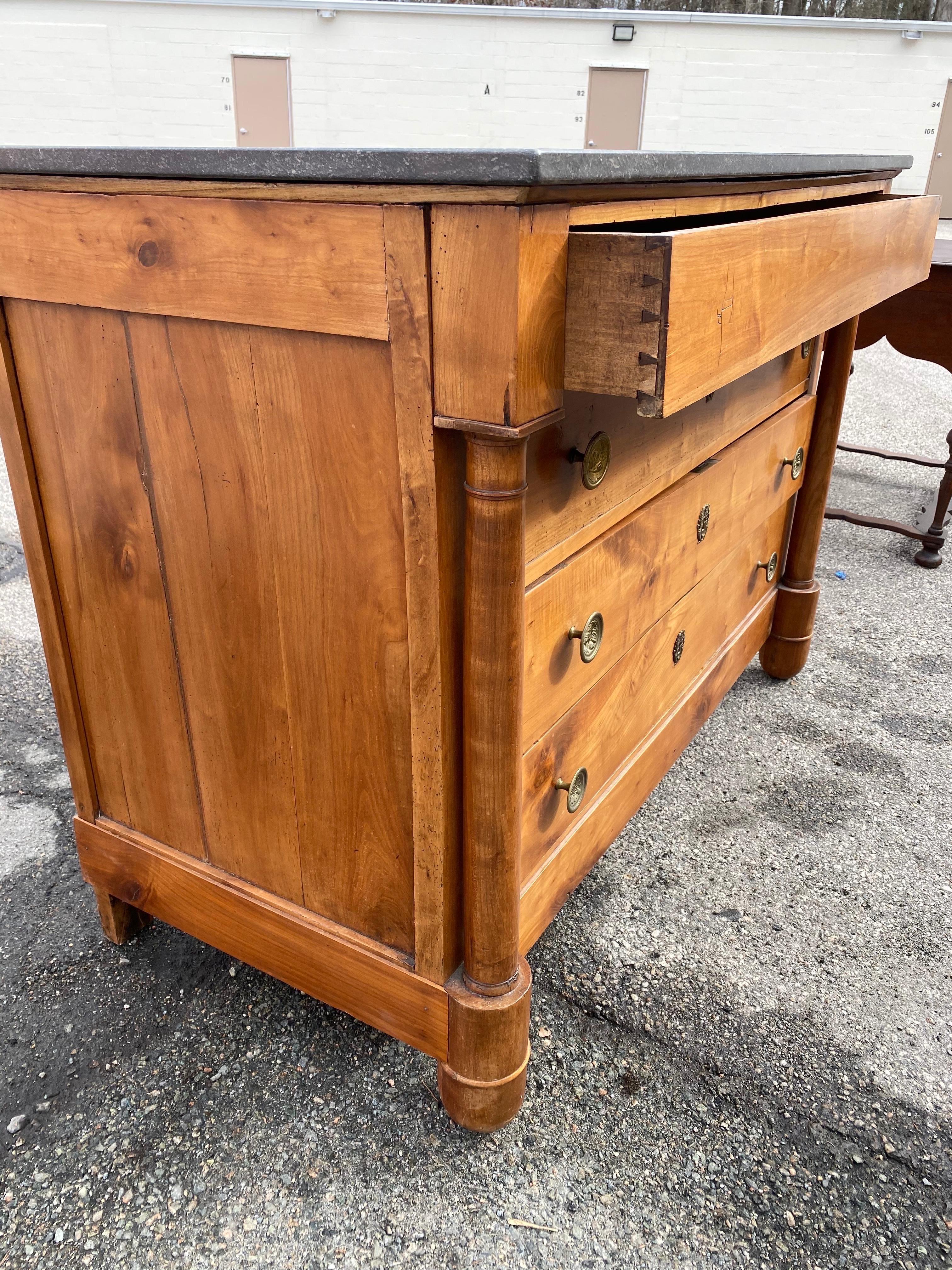 19th Century French Empire Marble-Top Cherry Commode In Good Condition In Charleston, SC
