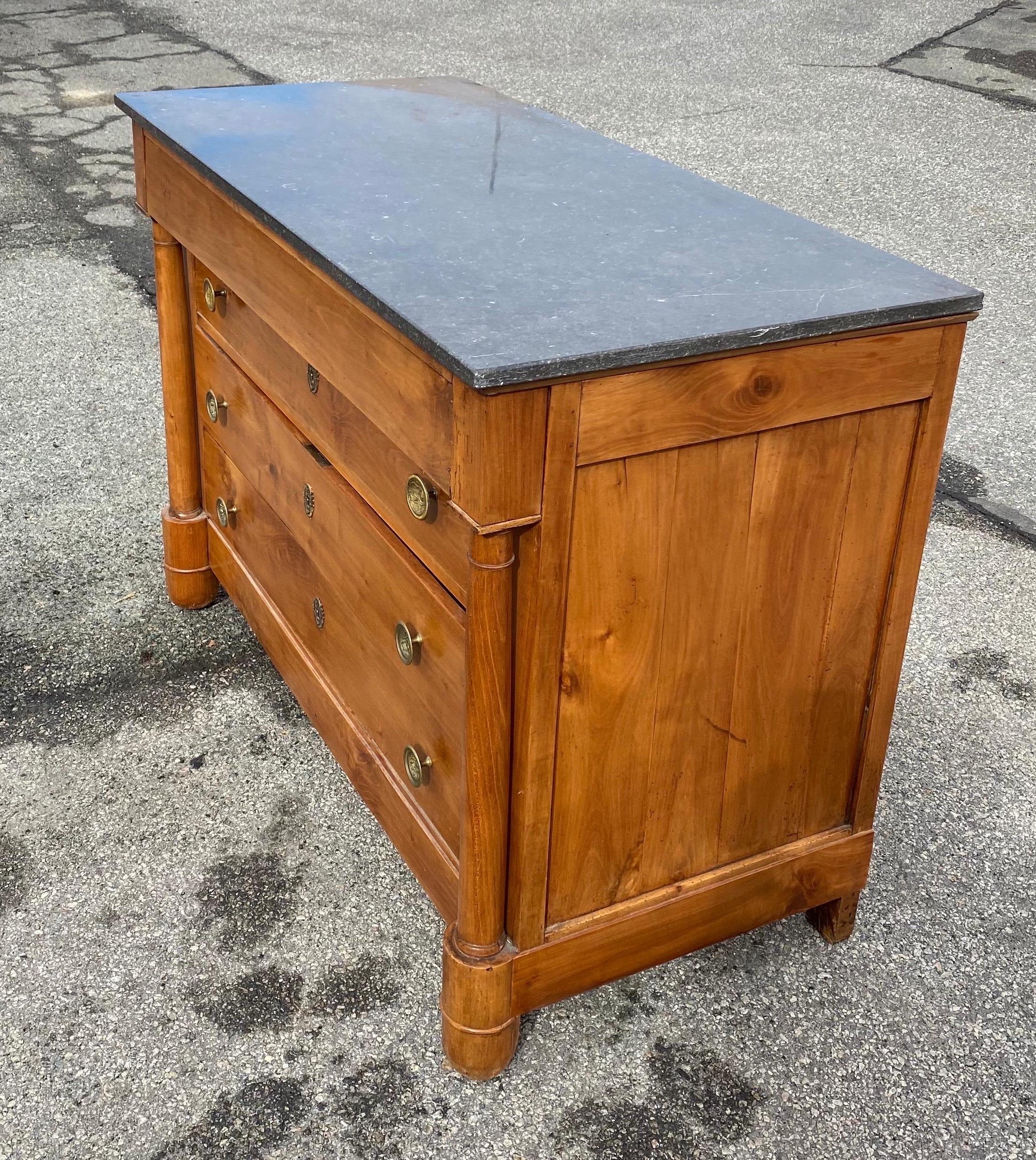 19th Century French Empire Marble-Top Cherry Commode 1