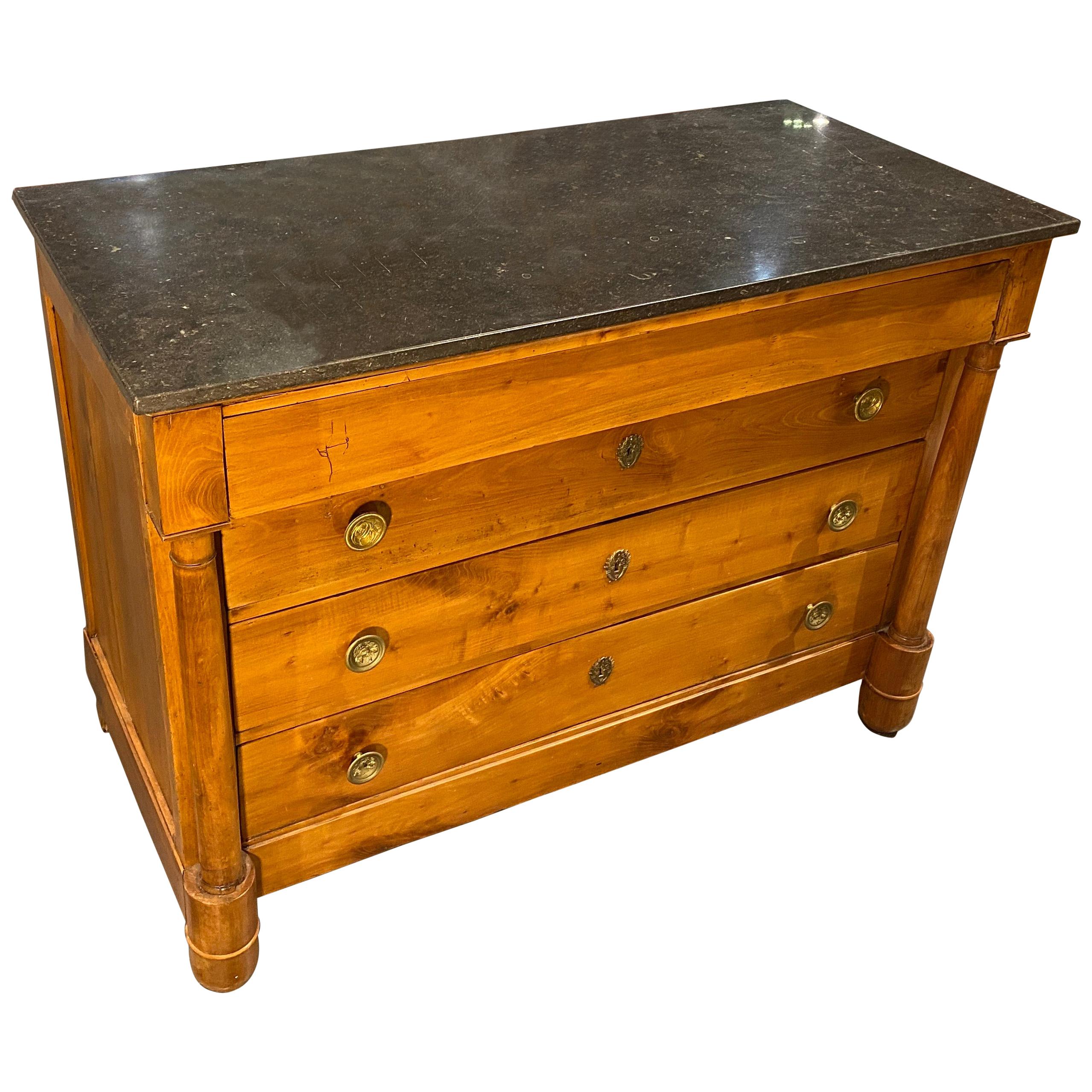 19th Century French Empire Marble-Top Cherry Commode