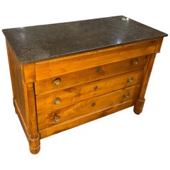 19th Century French Empire Marble-Top Cherry Commode