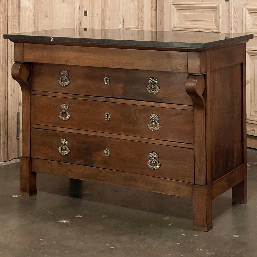 Hand-Crafted 19th Century French Empire Marble Top Commode For Sale