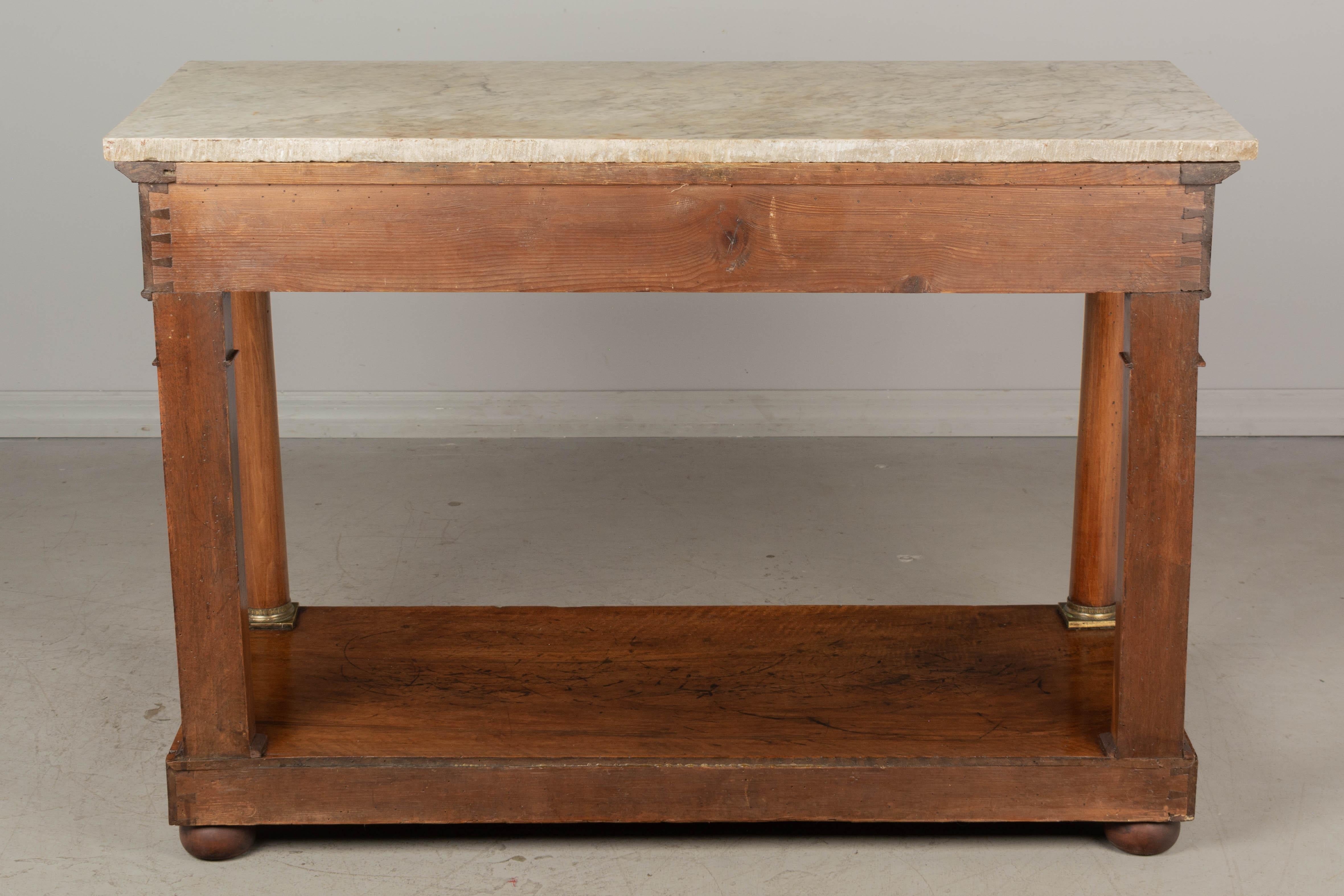 Brass 19th Century French Empire Marble-Top Console For Sale