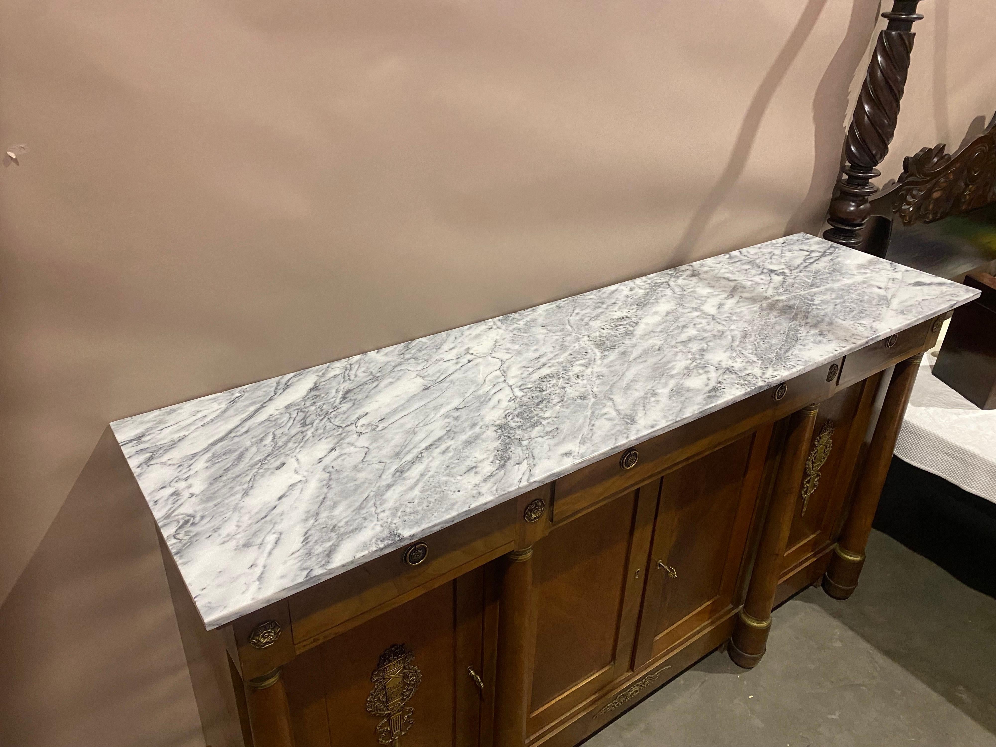 19th century French Empire Marble Top Enfilade In Good Condition For Sale In Charleston, SC