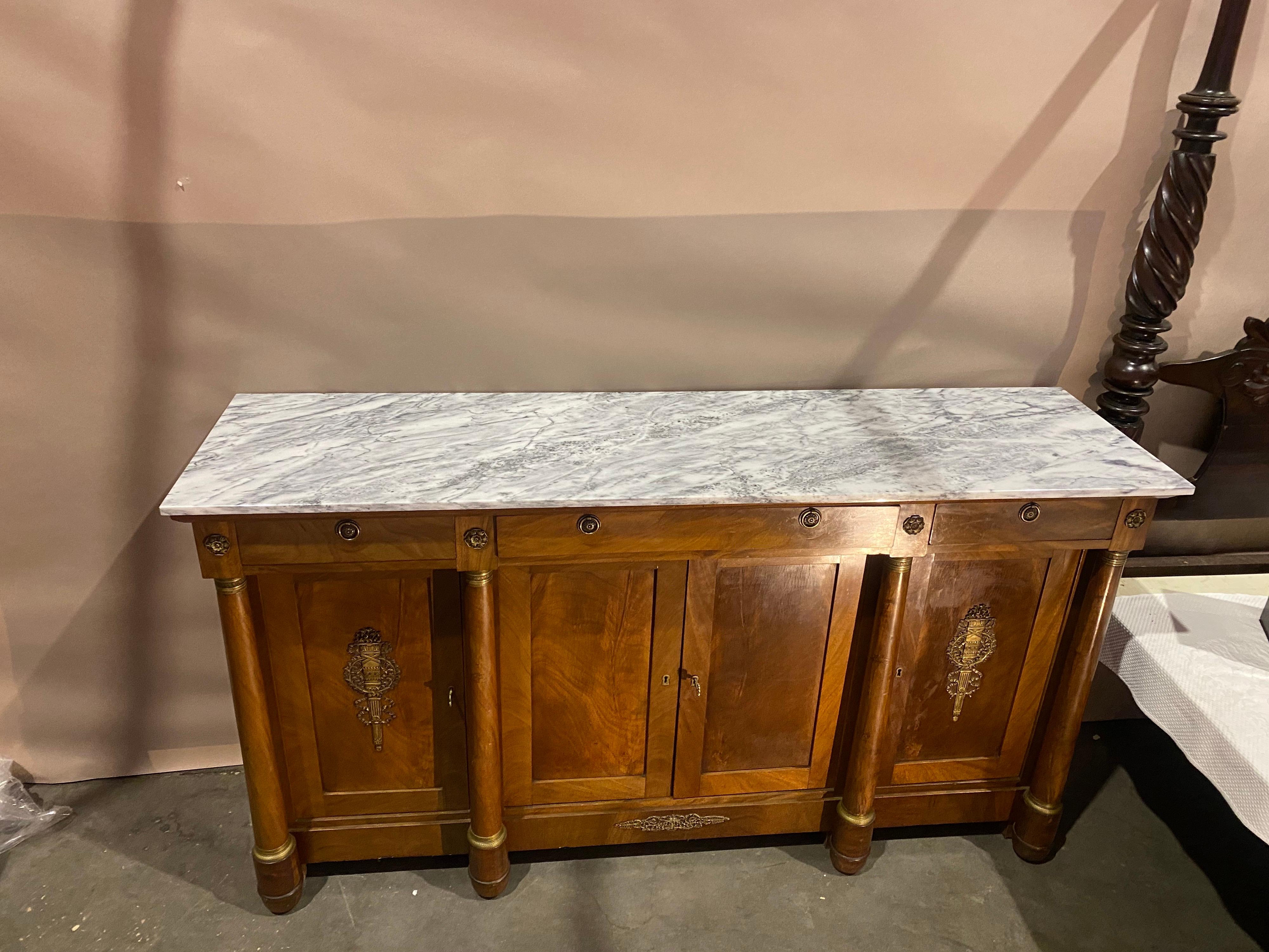 19th Century 19th century French Empire Marble Top Enfilade For Sale