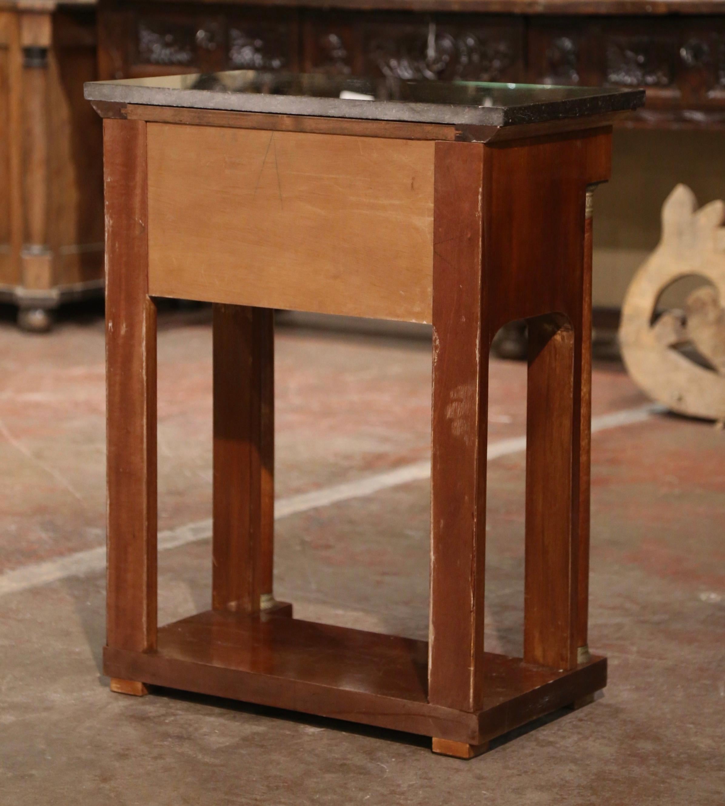 19th Century French Empire Marble Top Mahogany Bedside Table Chest of Drawers For Sale 6