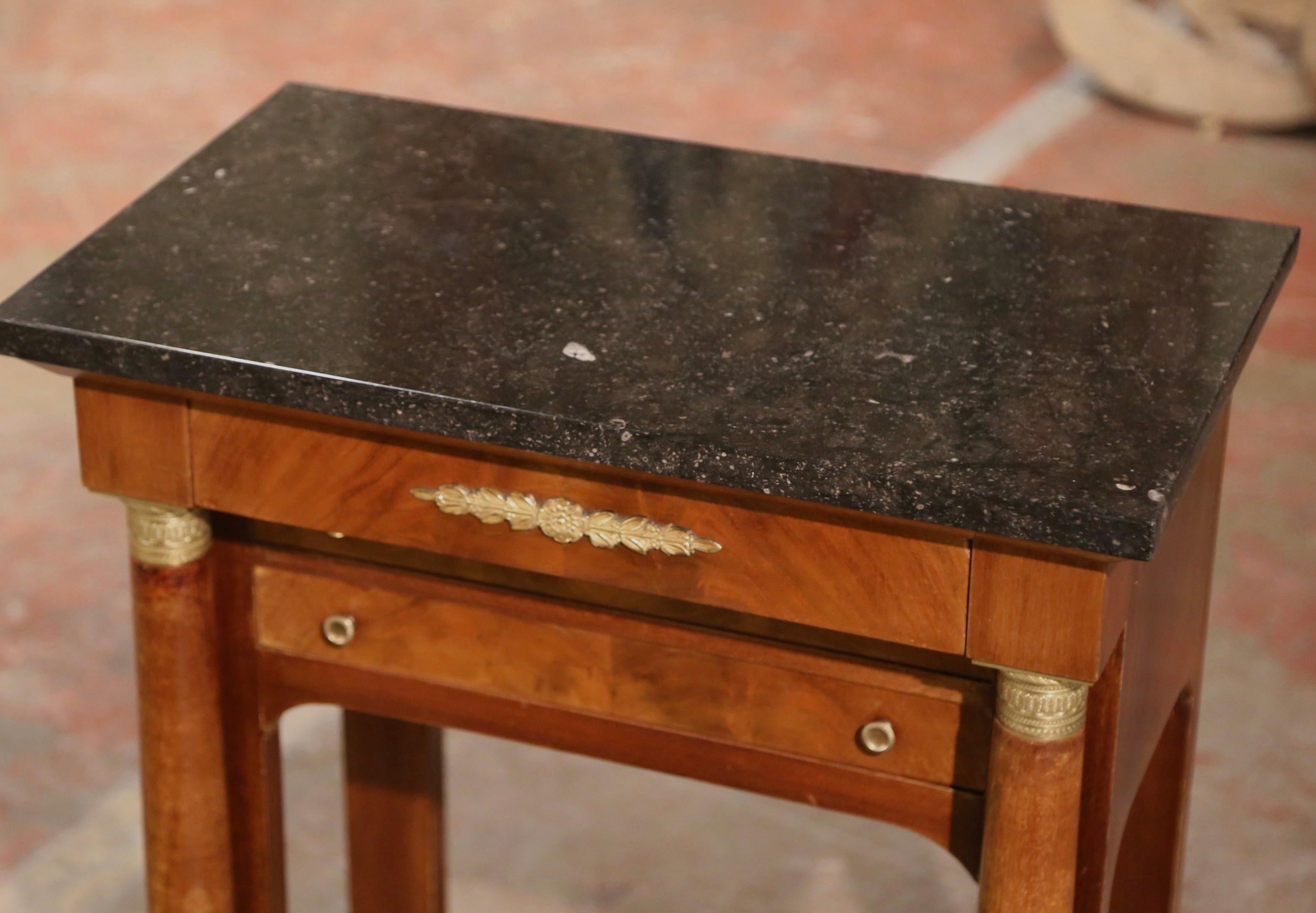 19th Century French Empire Marble Top Mahogany Bedside Table Chest of Drawers In Excellent Condition For Sale In Dallas, TX