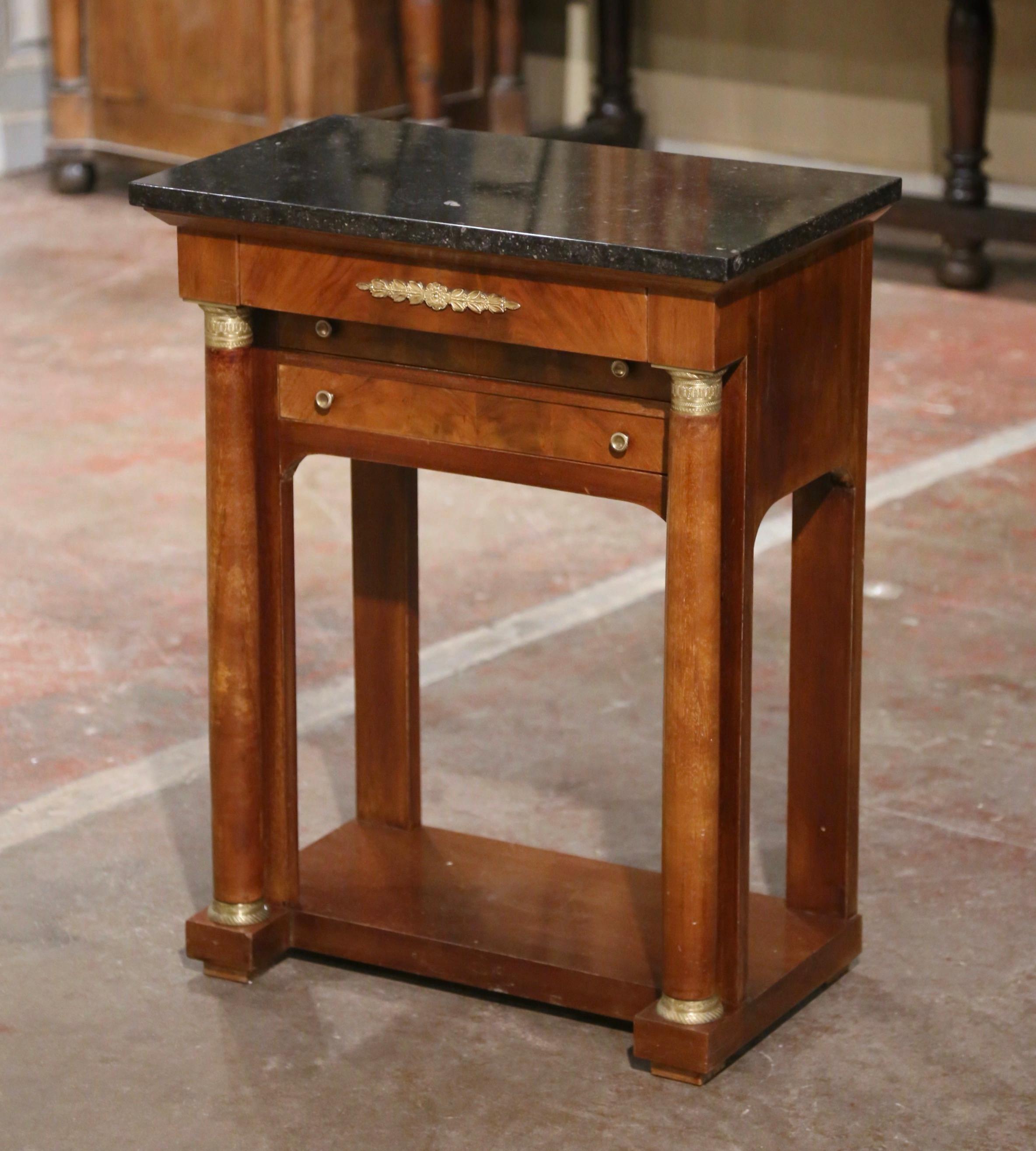 19th Century French Empire Marble Top Mahogany Bedside Table Chest of Drawers For Sale 1