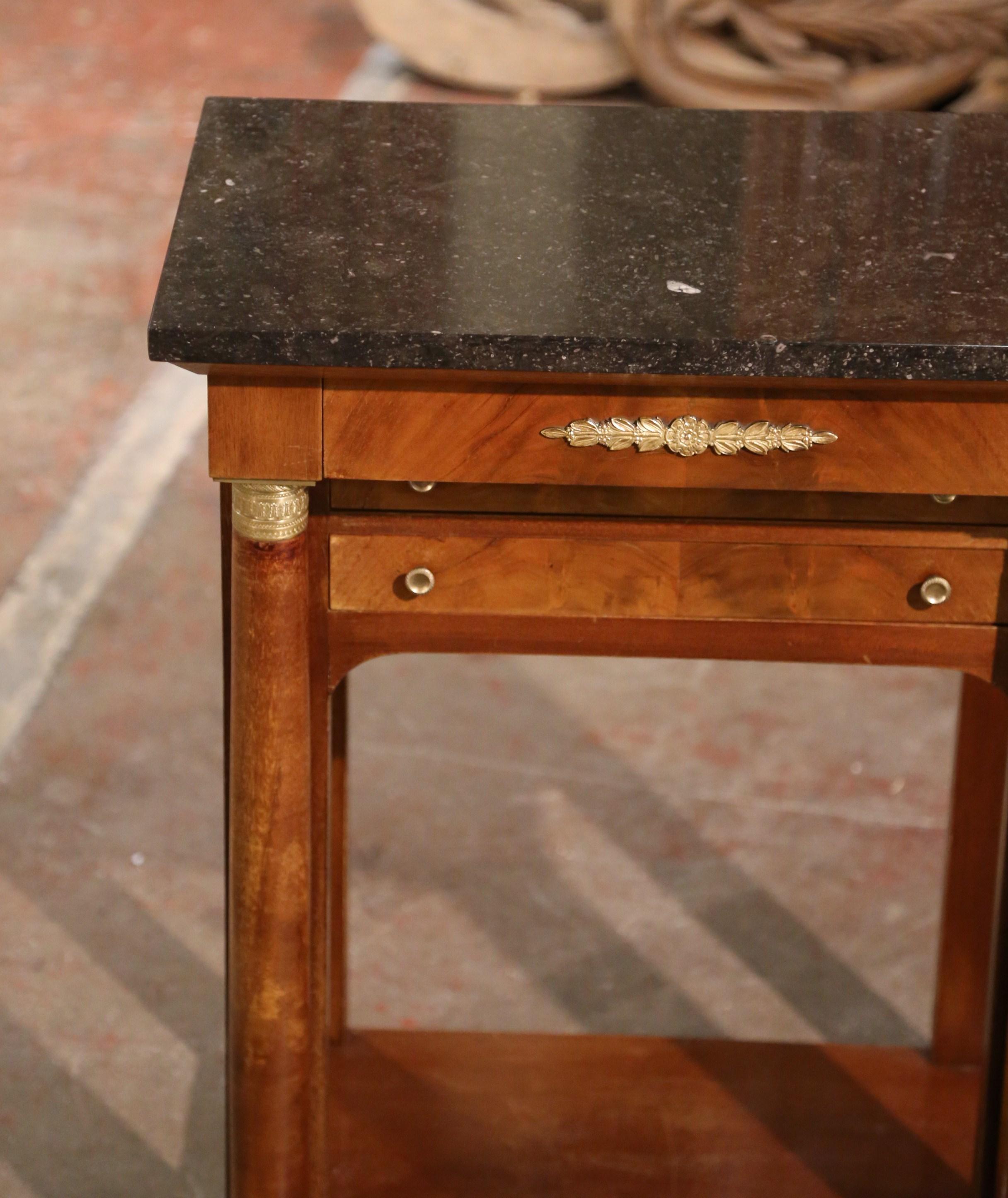 19th Century French Empire Marble Top Mahogany Bedside Table Chest of Drawers For Sale 2