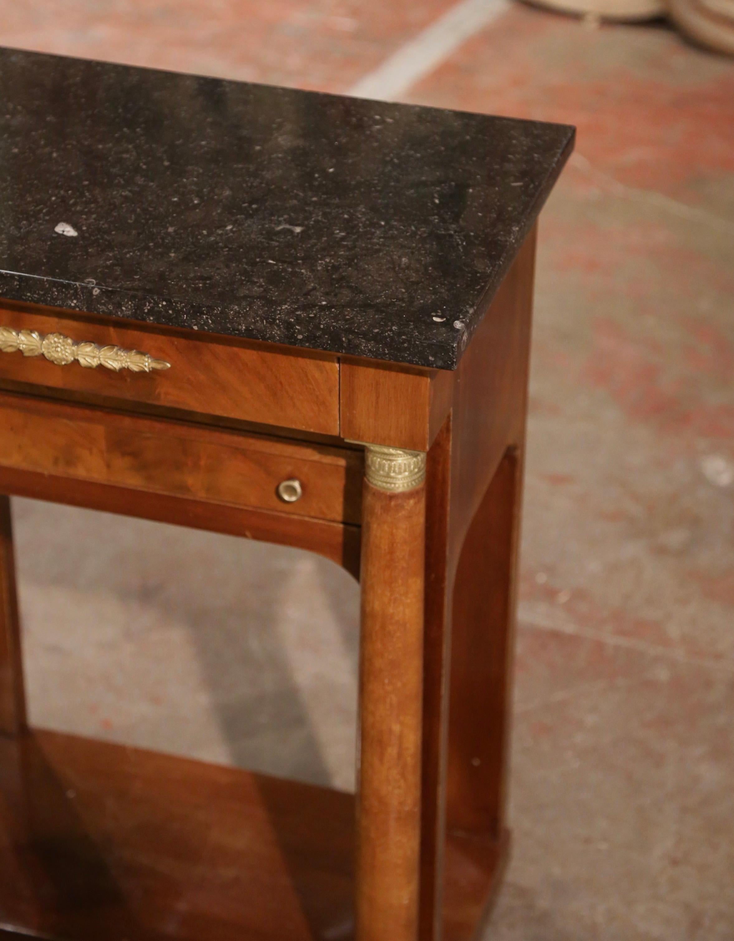 19th Century French Empire Marble Top Mahogany Bedside Table Chest of Drawers For Sale 3