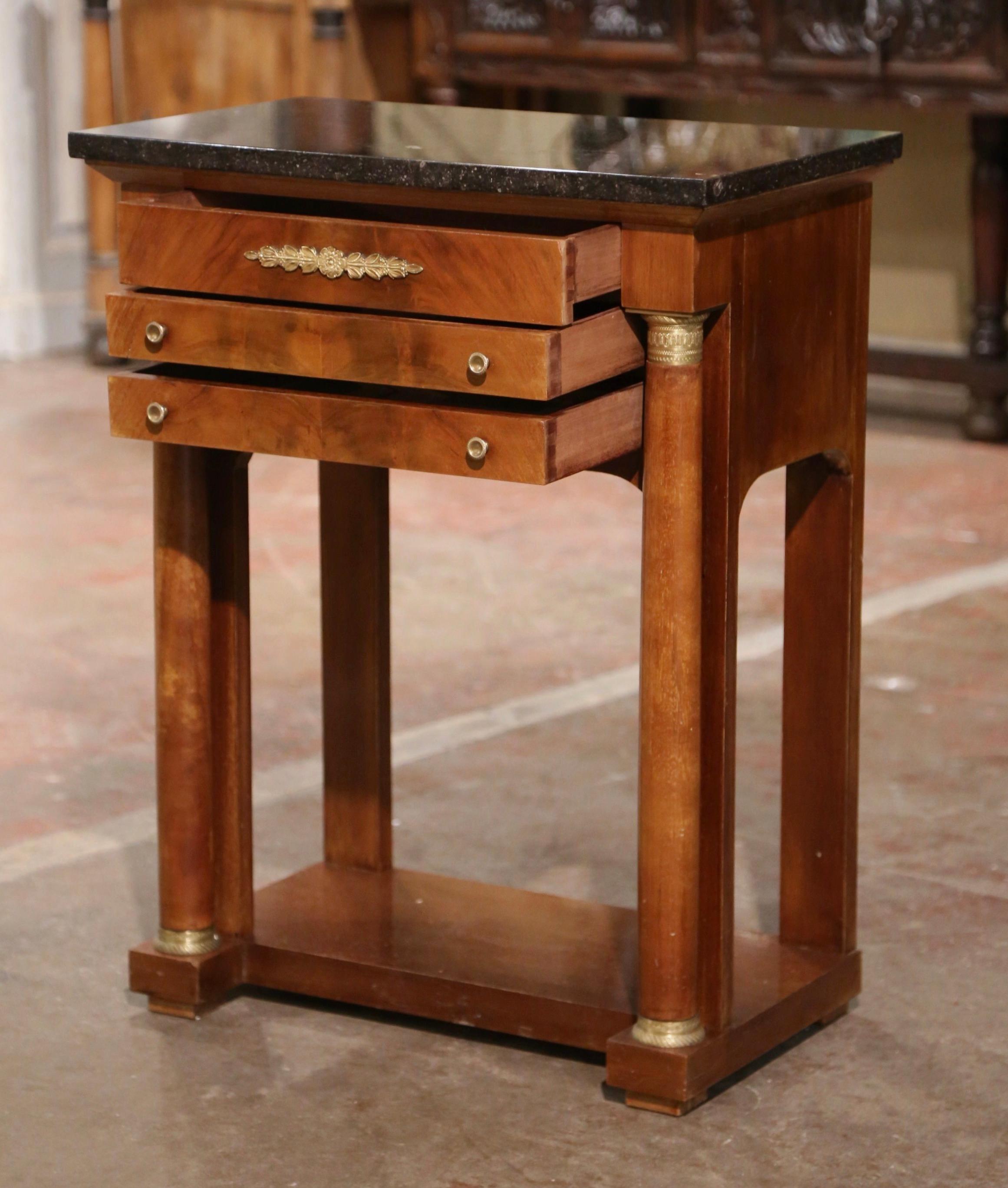19th Century French Empire Marble Top Mahogany Bedside Table Chest of Drawers For Sale 4
