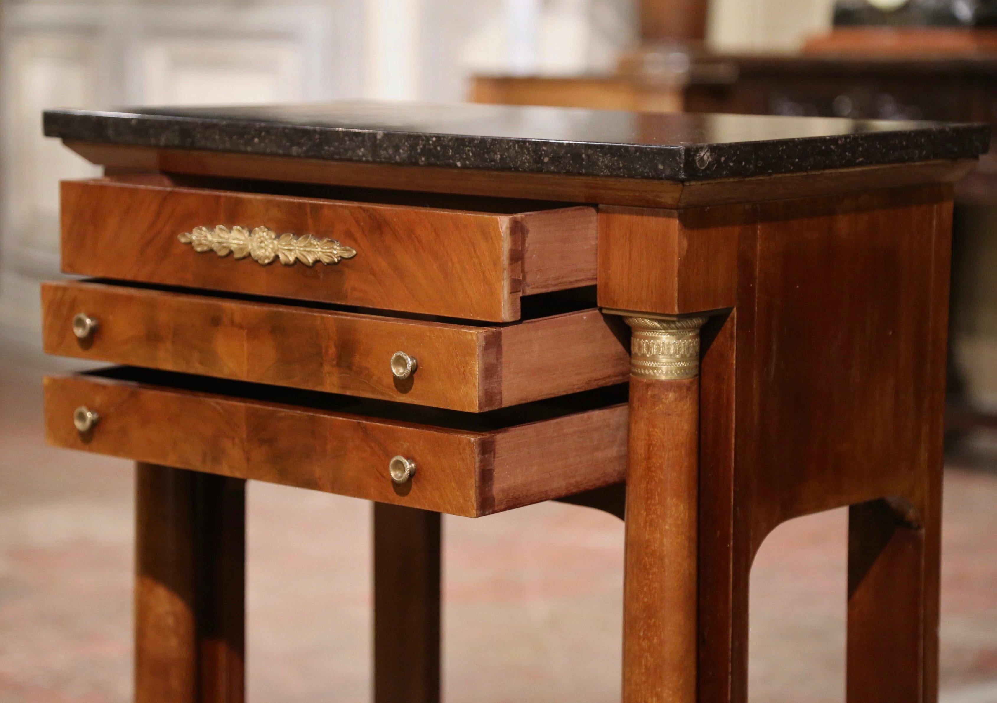 19th Century French Empire Marble Top Mahogany Bedside Table Chest of Drawers For Sale 5