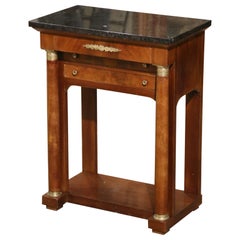 19th Century French Empire Marble Top Mahogany Bedside Table Chest of Drawers