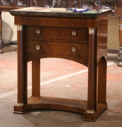 19th Century French Empire Marble Top Mahogany Bedside Table with Drawers