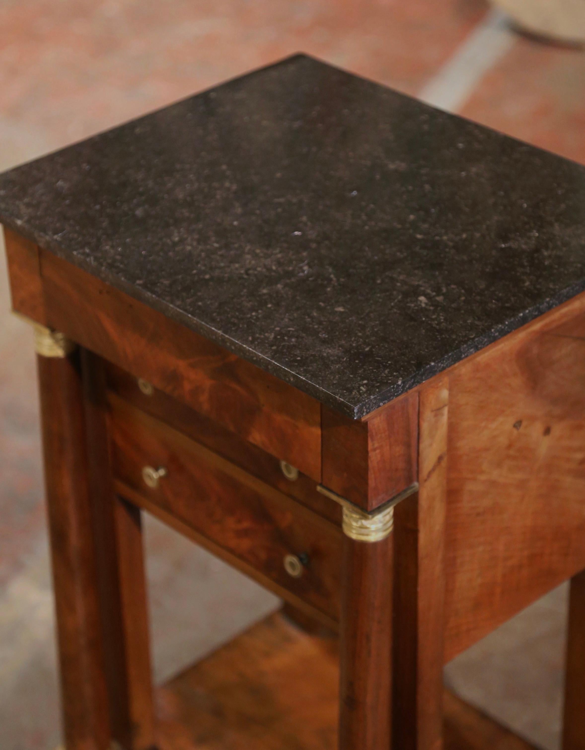 Hand-Crafted 19th Century French Empire Marble Top Mahogany Bedside Table with Drawers