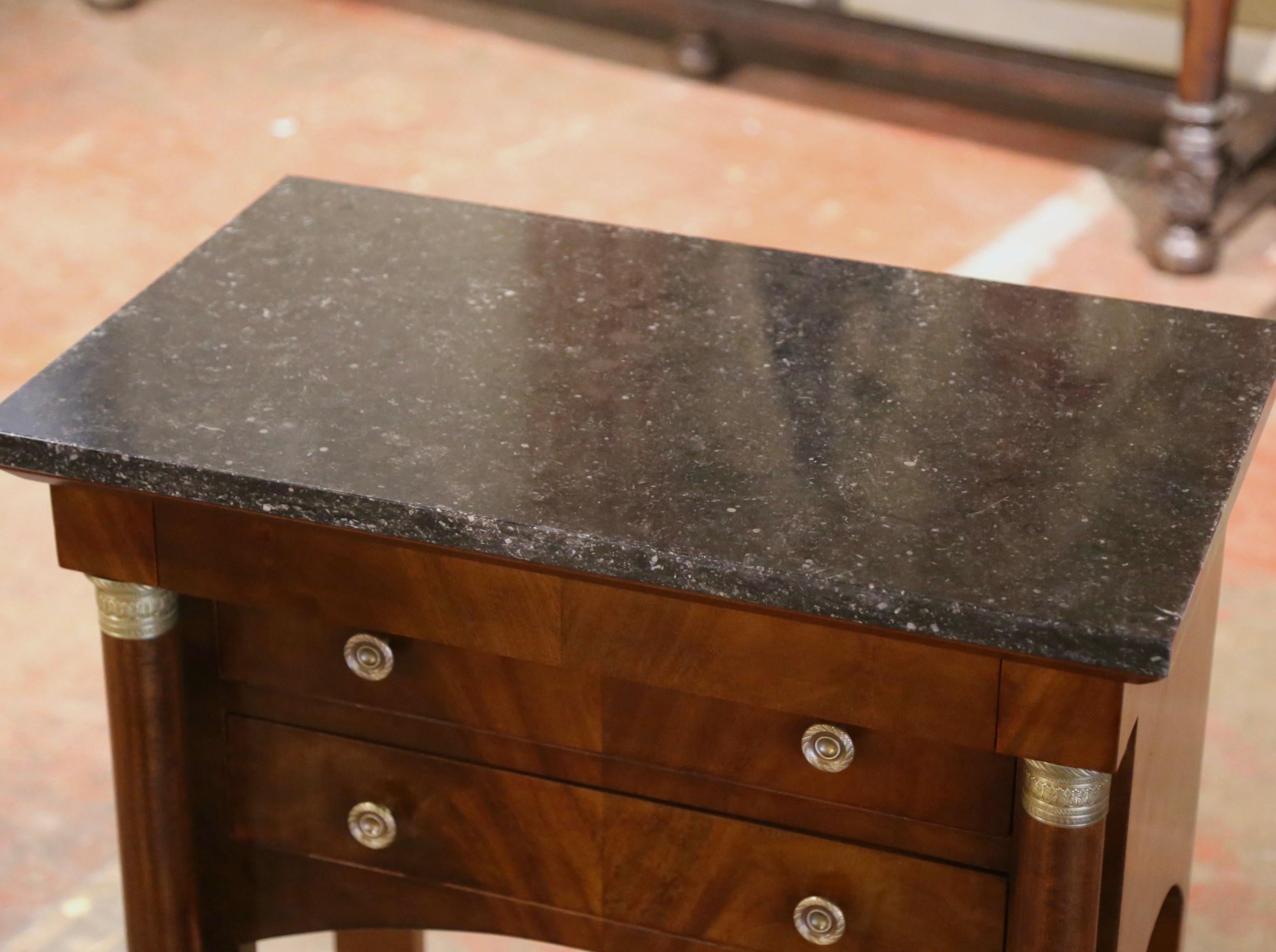 19th Century French Empire Marble Top Mahogany Bedside Table with Drawers In Excellent Condition For Sale In Dallas, TX