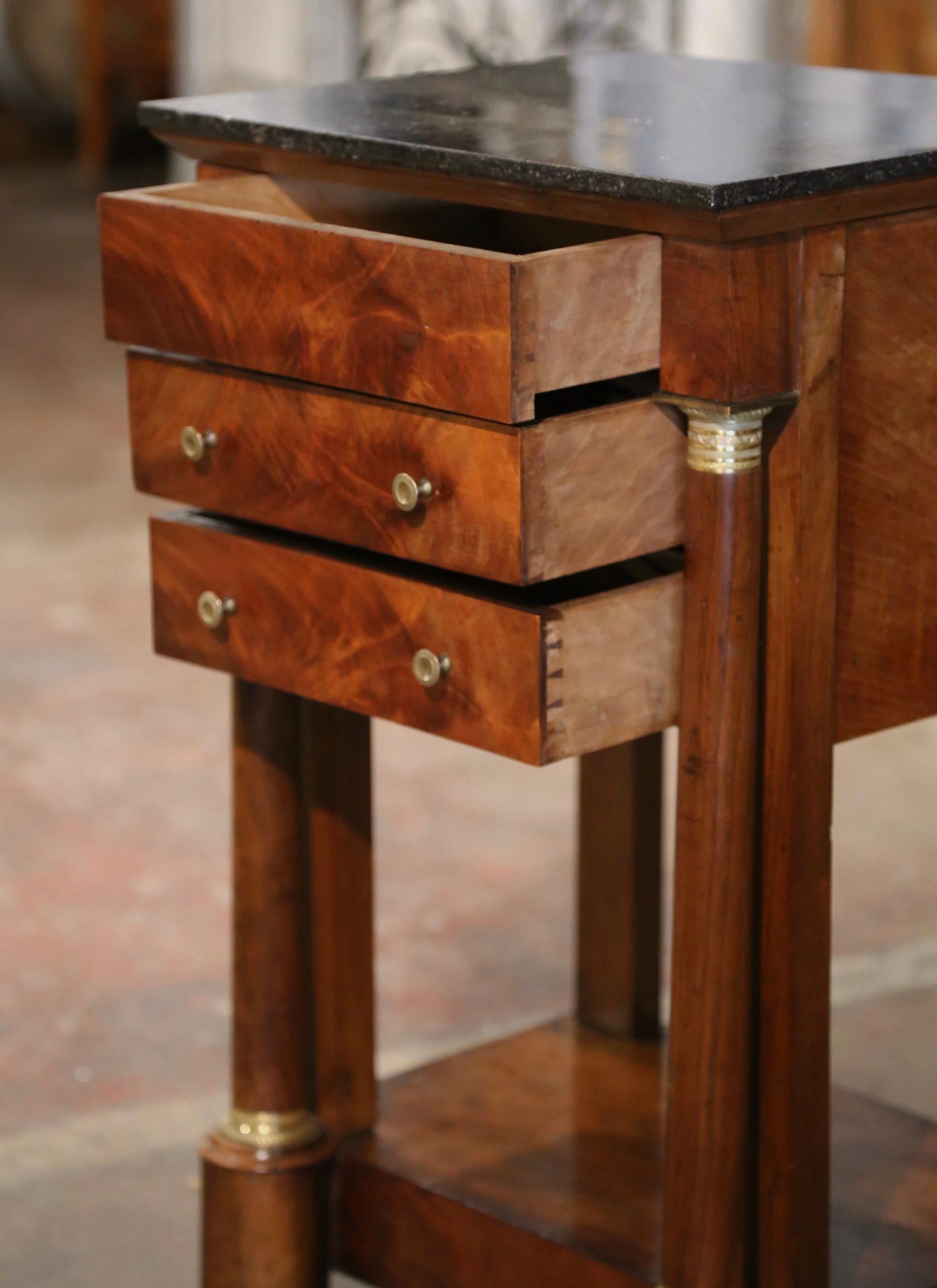 19th Century French Empire Marble Top Mahogany Bedside Table with Drawers 2