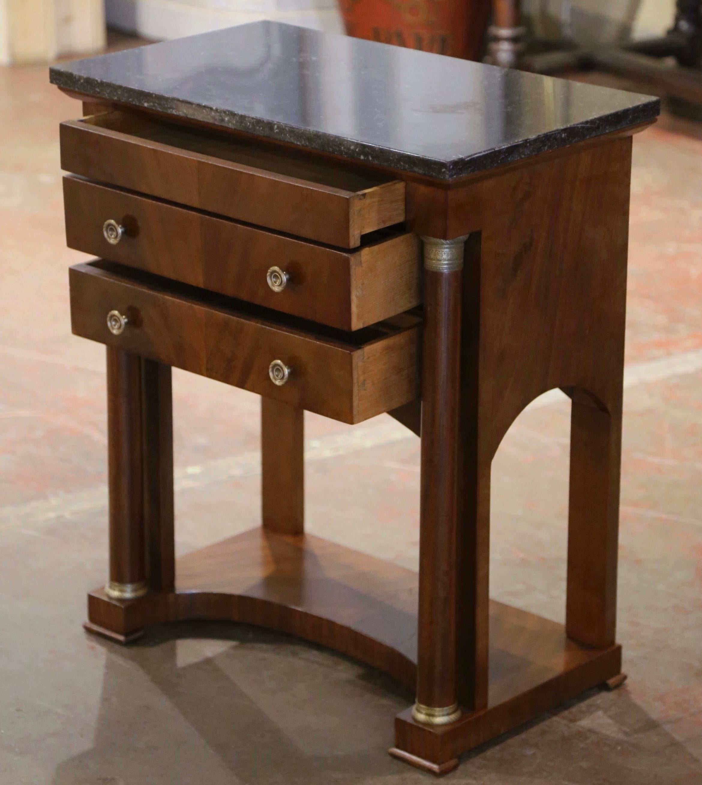 19th Century French Empire Marble Top Mahogany Bedside Table with Drawers For Sale 2