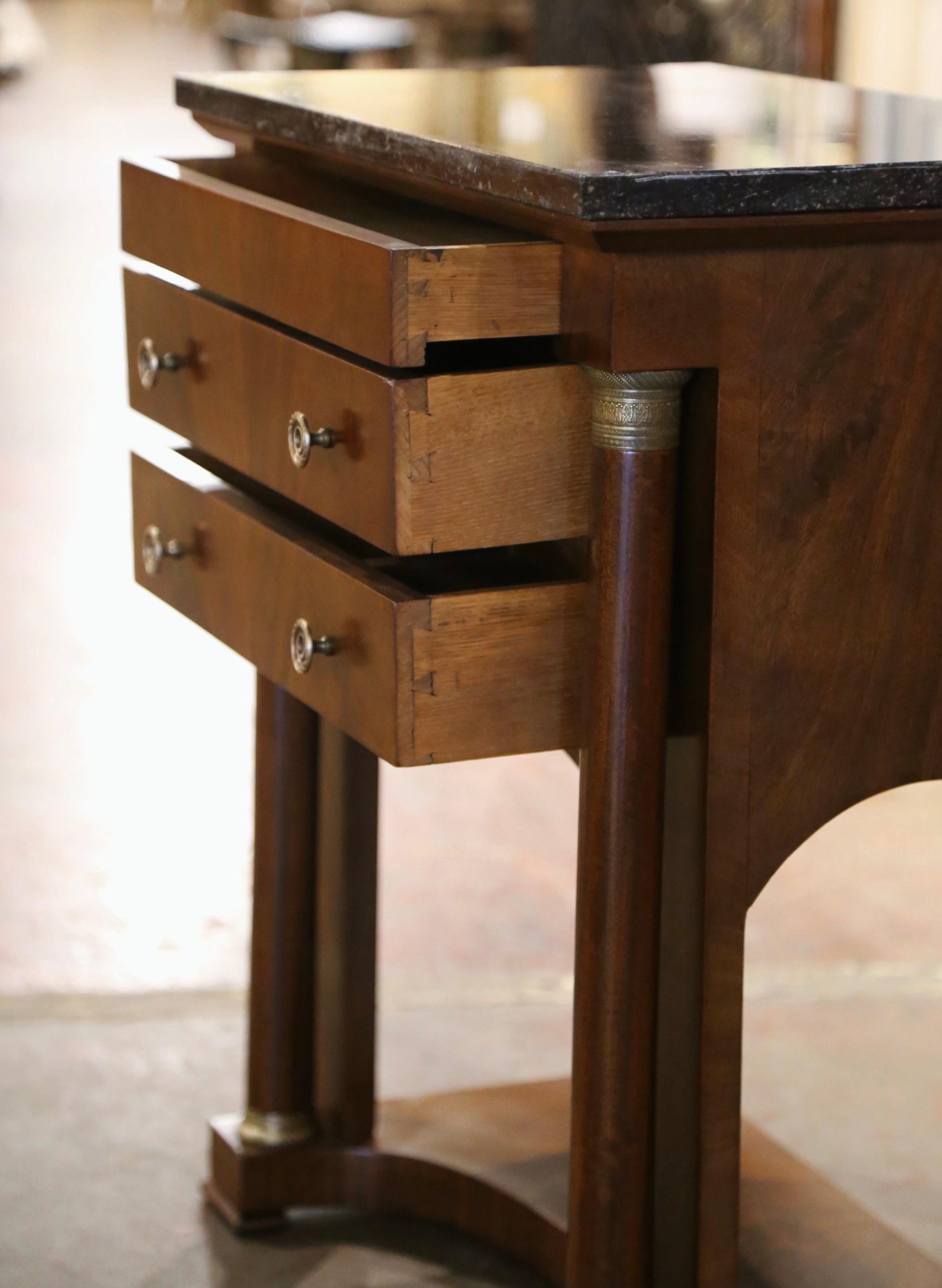 19th Century French Empire Marble Top Mahogany Bedside Table with Drawers For Sale 3