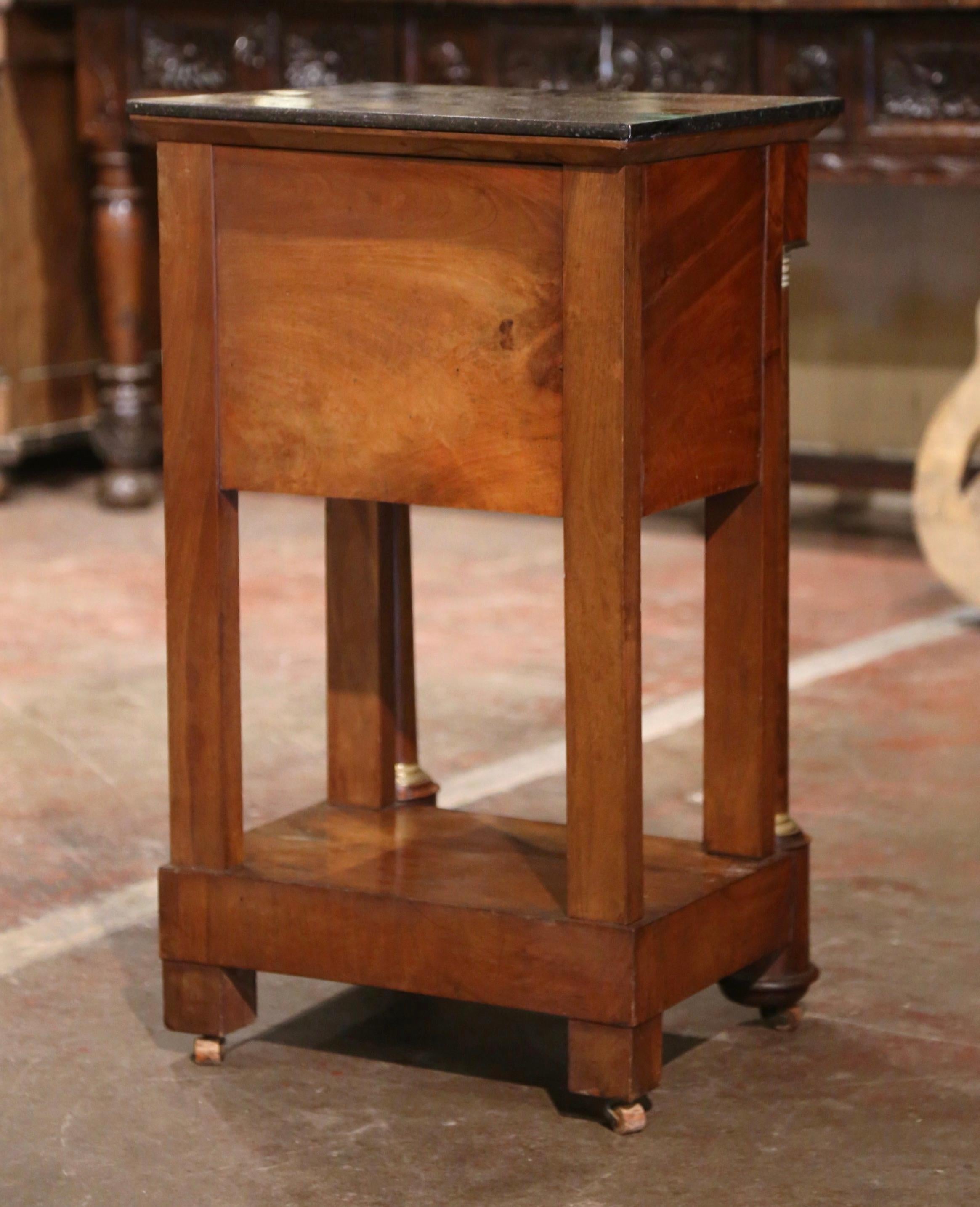 19th Century French Empire Marble Top Mahogany Bedside Table with Drawers 4