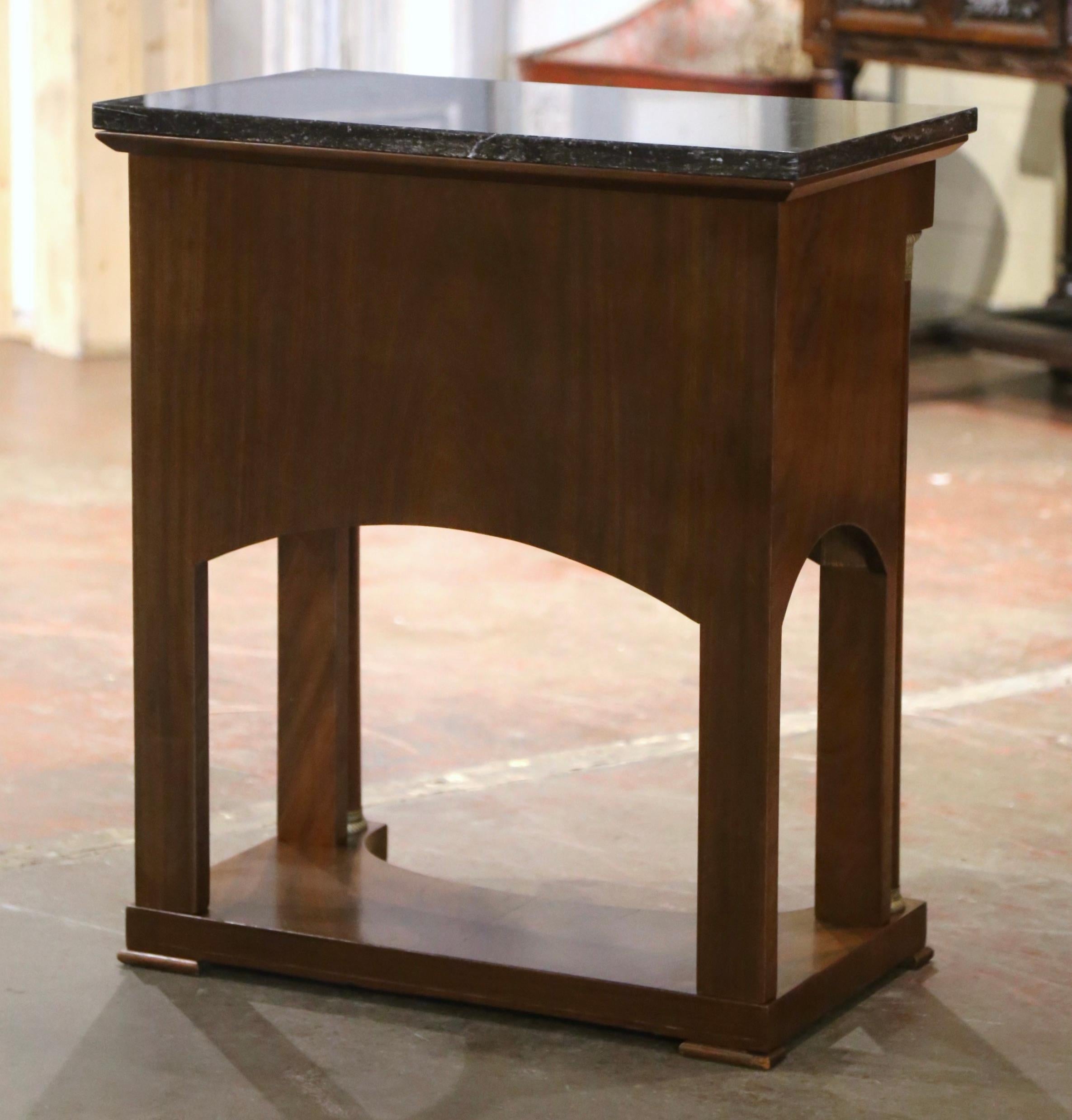 19th Century French Empire Marble Top Mahogany Bedside Table with Drawers For Sale 4