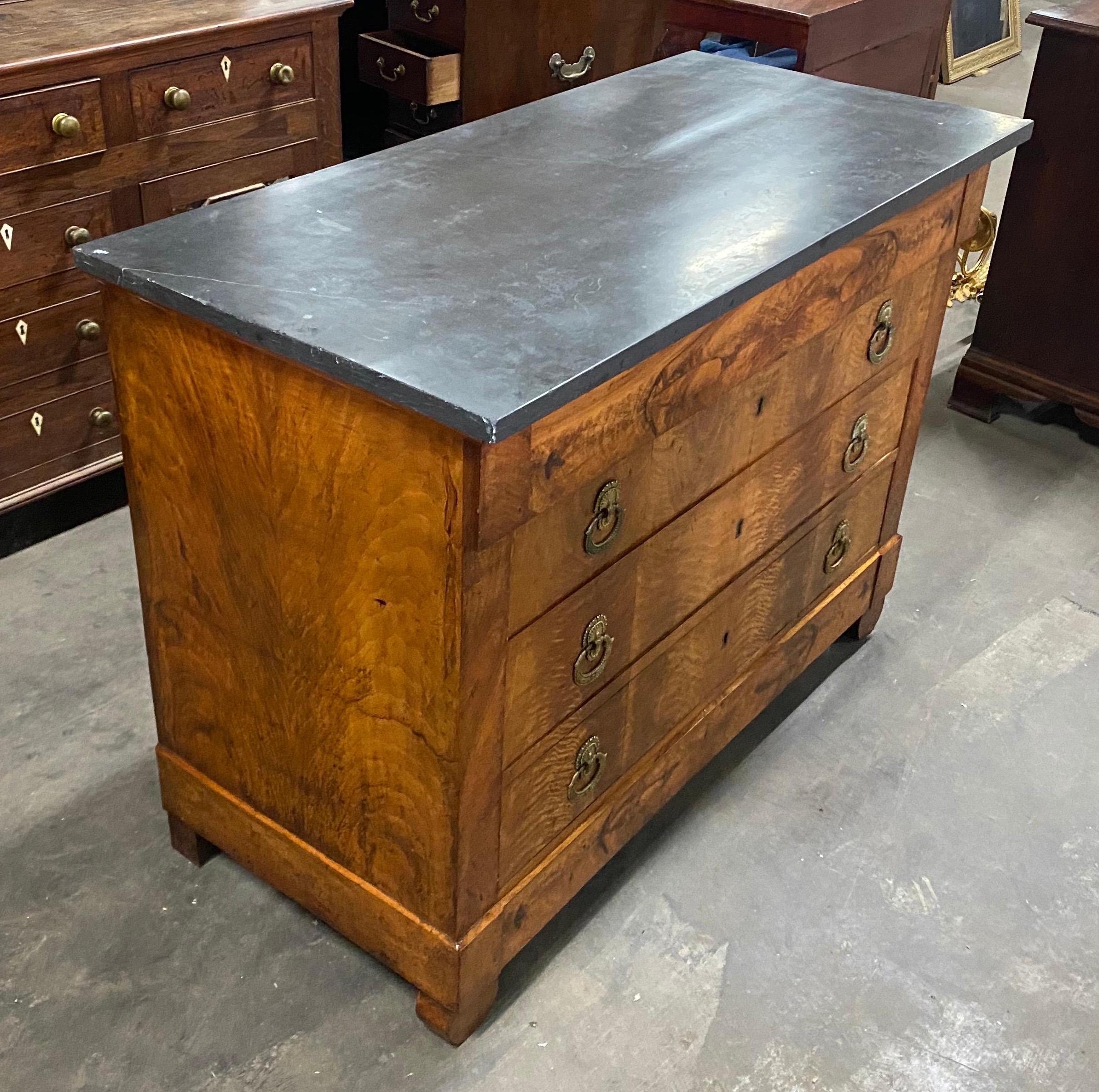 19th Century French Empire Marble Top Walnut Chest In Good Condition In Charleston, SC