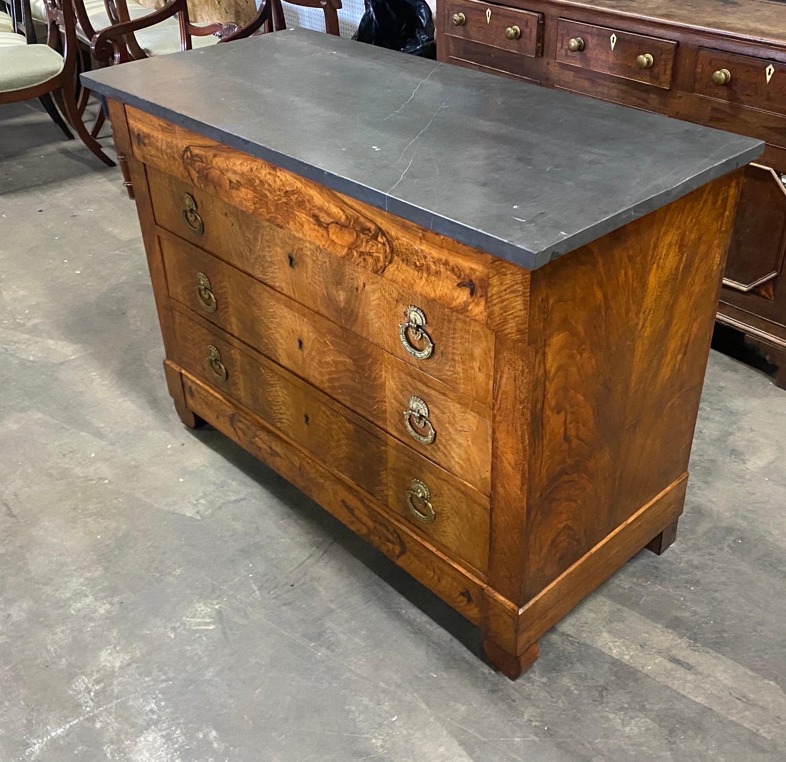 19th Century French Empire Marble Top Walnut Chest 1