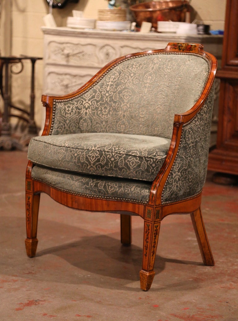 19th Century French Empire Marquetry Desk Armchair With Hand