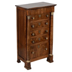 French Empire Miniature Semainier Chest, Walnut & Brass, Circa 1800