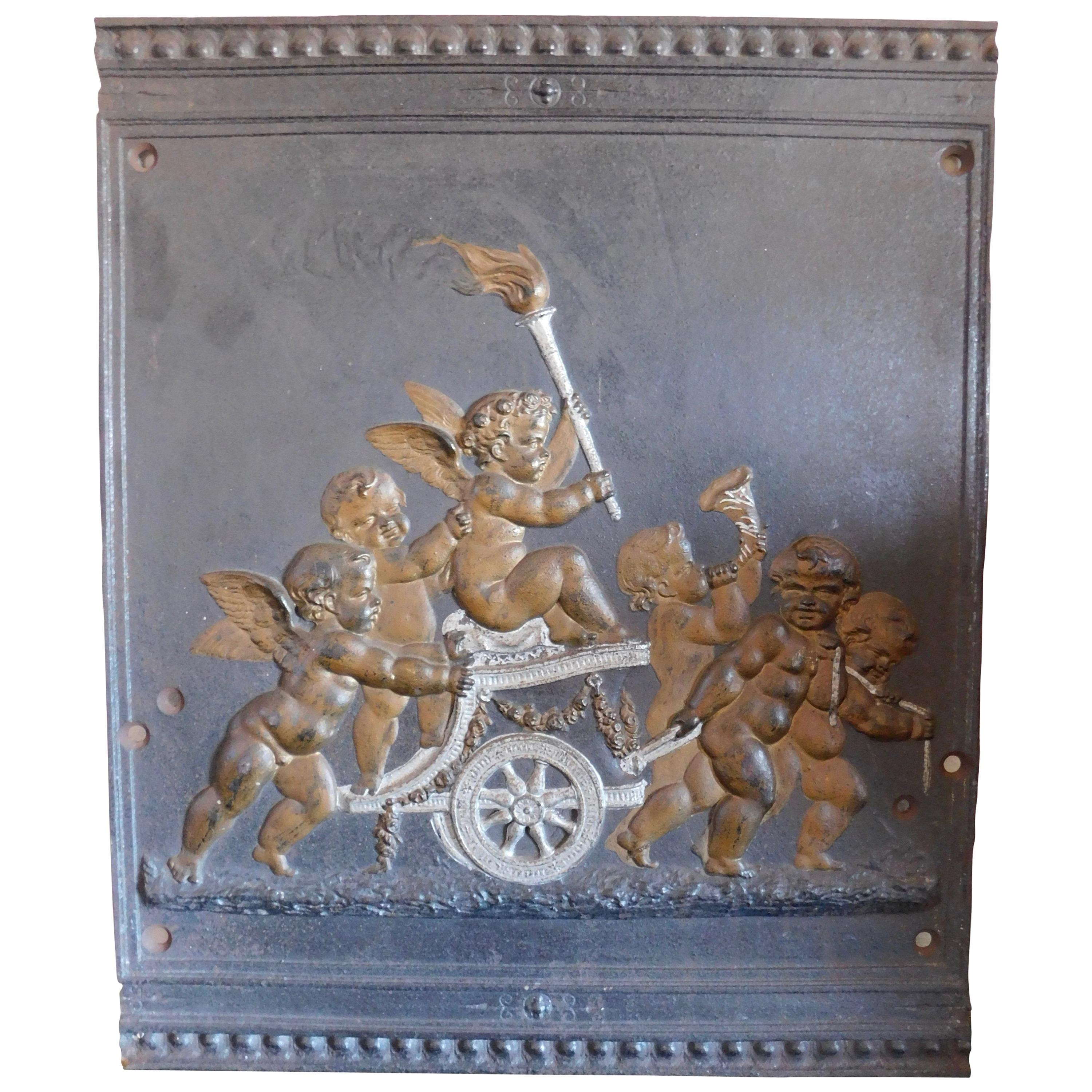 19th Century French Empire Napoleon III Cast Iron Panel with Cherubs im Angebot