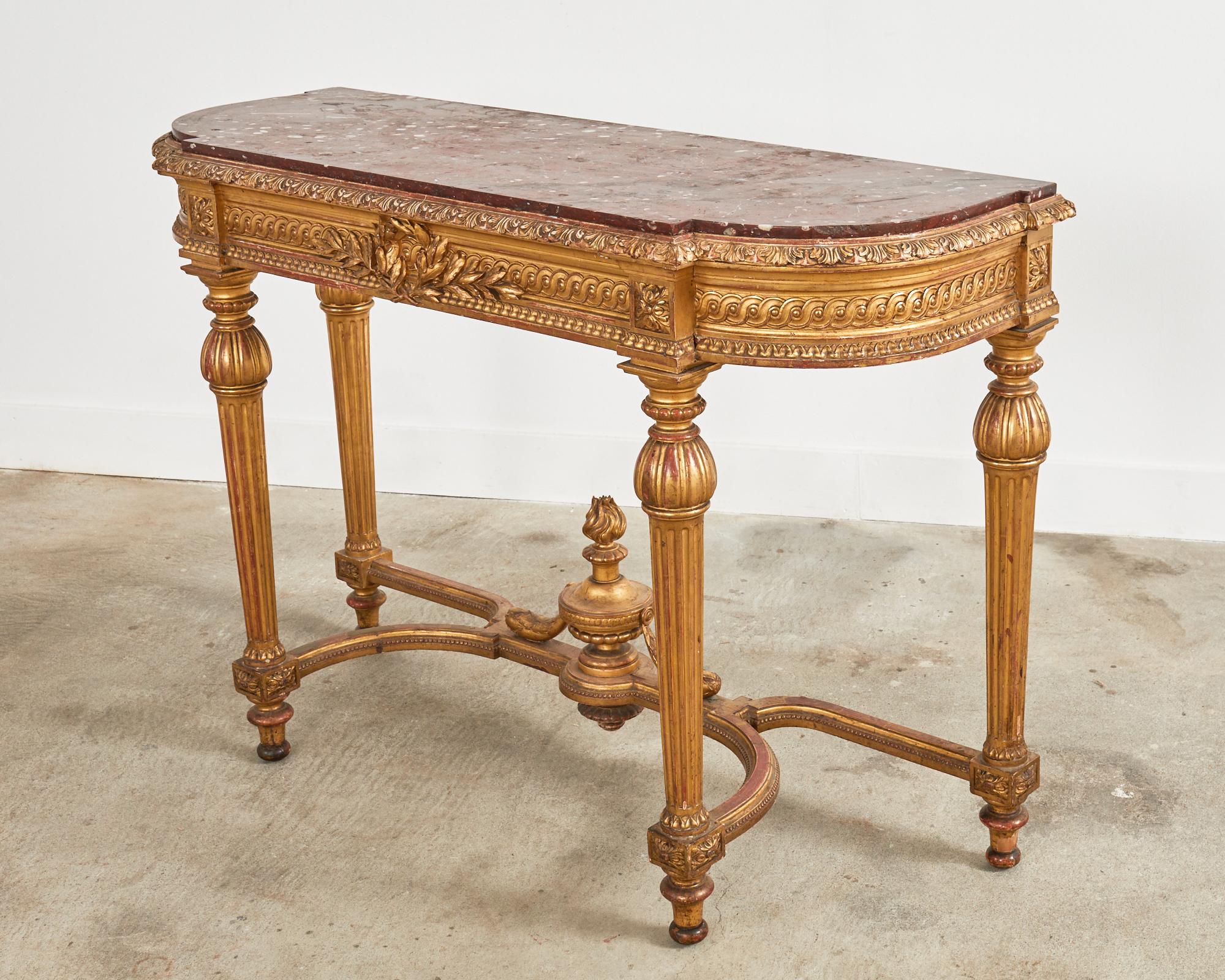 Hand-Crafted 19th Century French Empire Neoclassical Marble Top Console Table For Sale