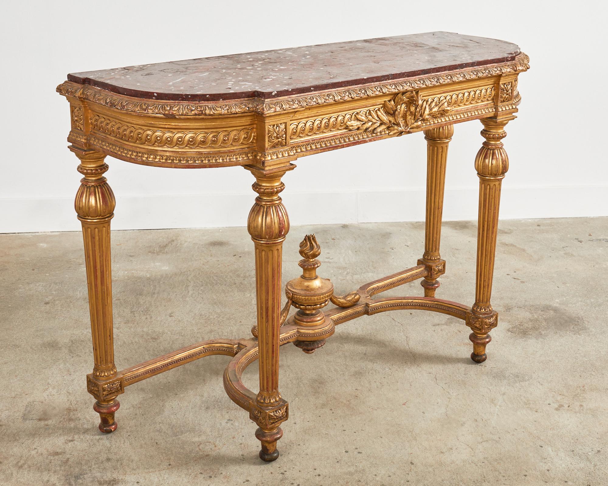 19th Century French Empire Neoclassical Marble Top Console Table For Sale 1