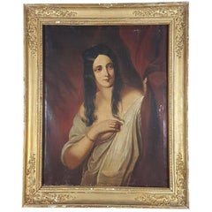 Late 19th Early 20th Century French Oil Painting Gilt Frame Portrait of Woman