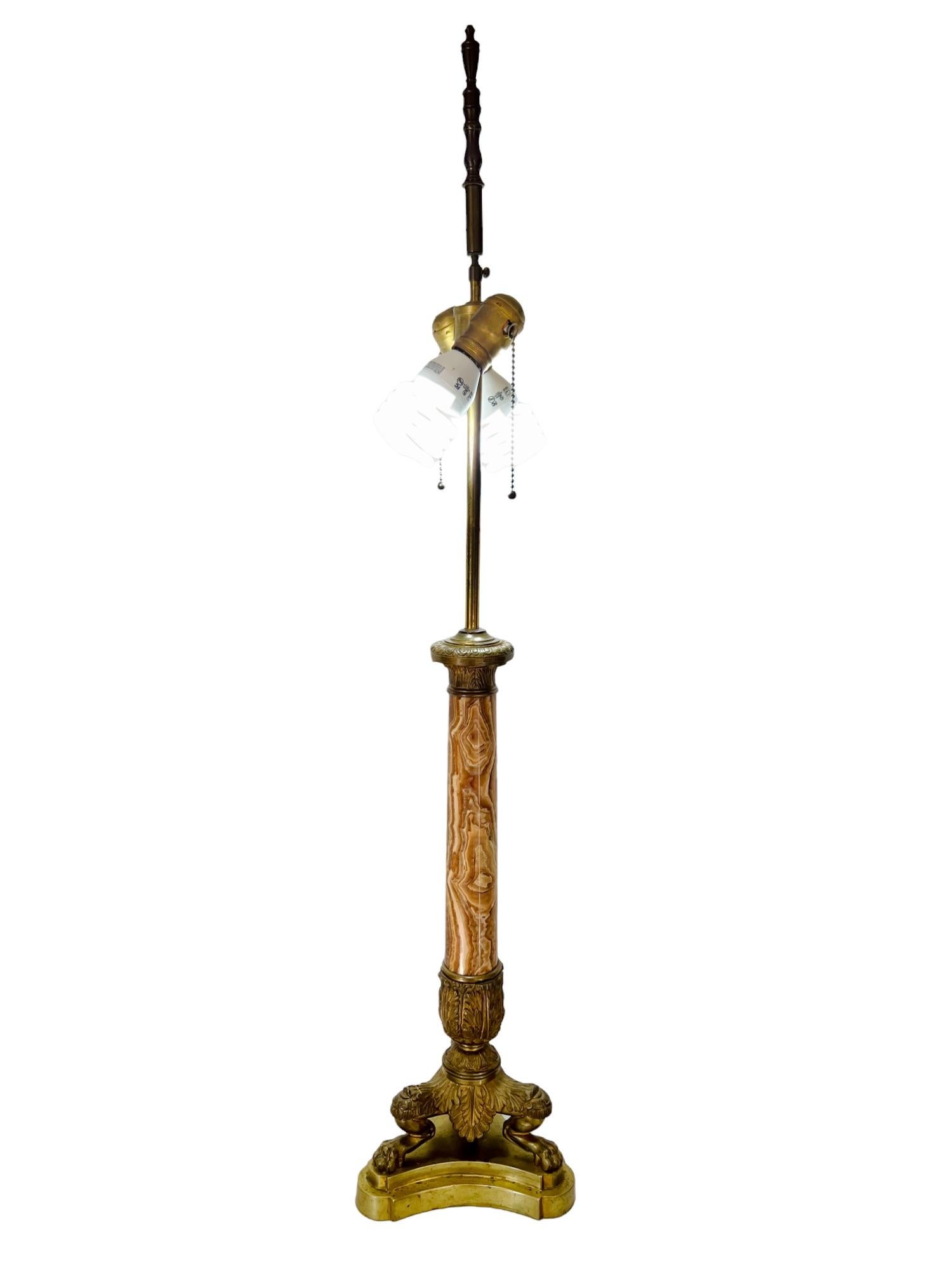 19th Century, French Empire Onyx & Brass Paw Footed Lamp For Sale 1