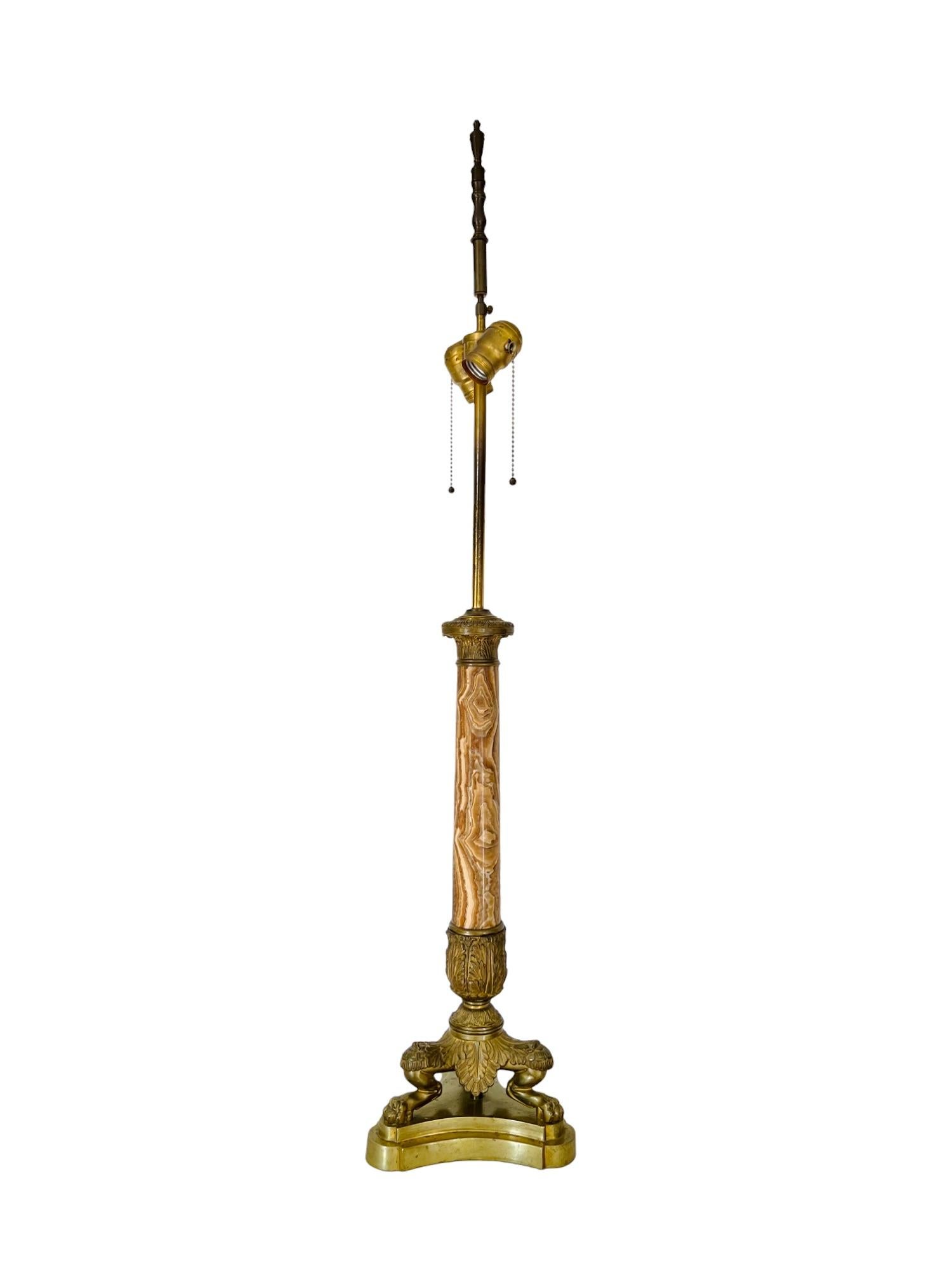 19th Century, French Empire Onyx & Brass Paw Footed Lamp For Sale 2