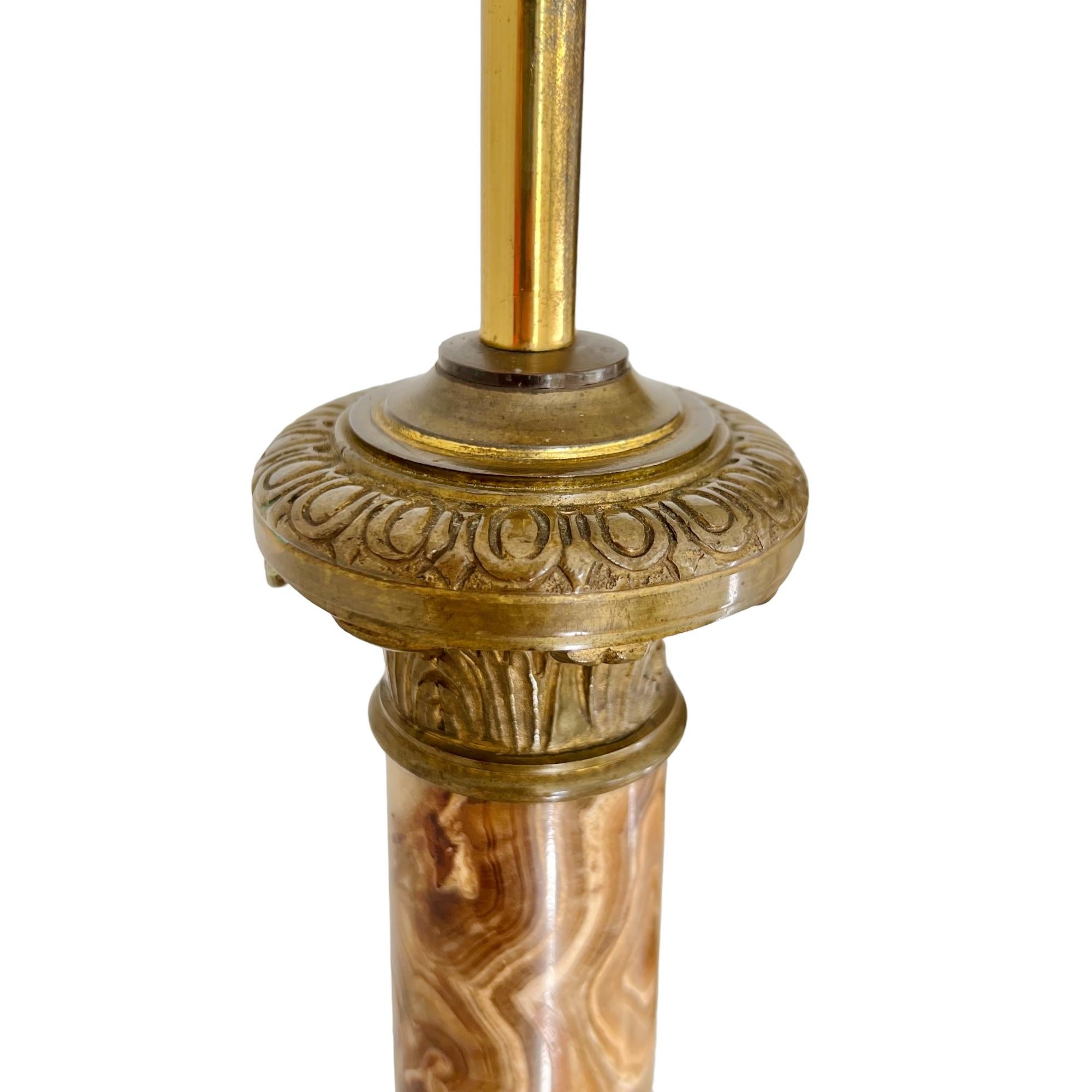 19th Century, French Empire Onyx & Brass Paw Footed Lamp For Sale 4
