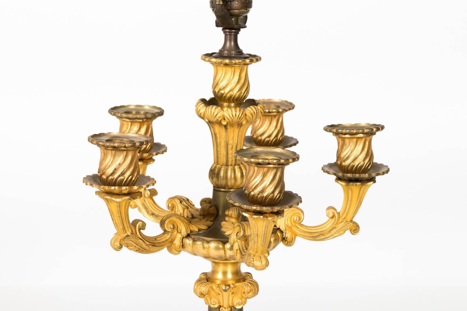 19th Century French Empire Ormolu Bronze Candelabra Lamps 11