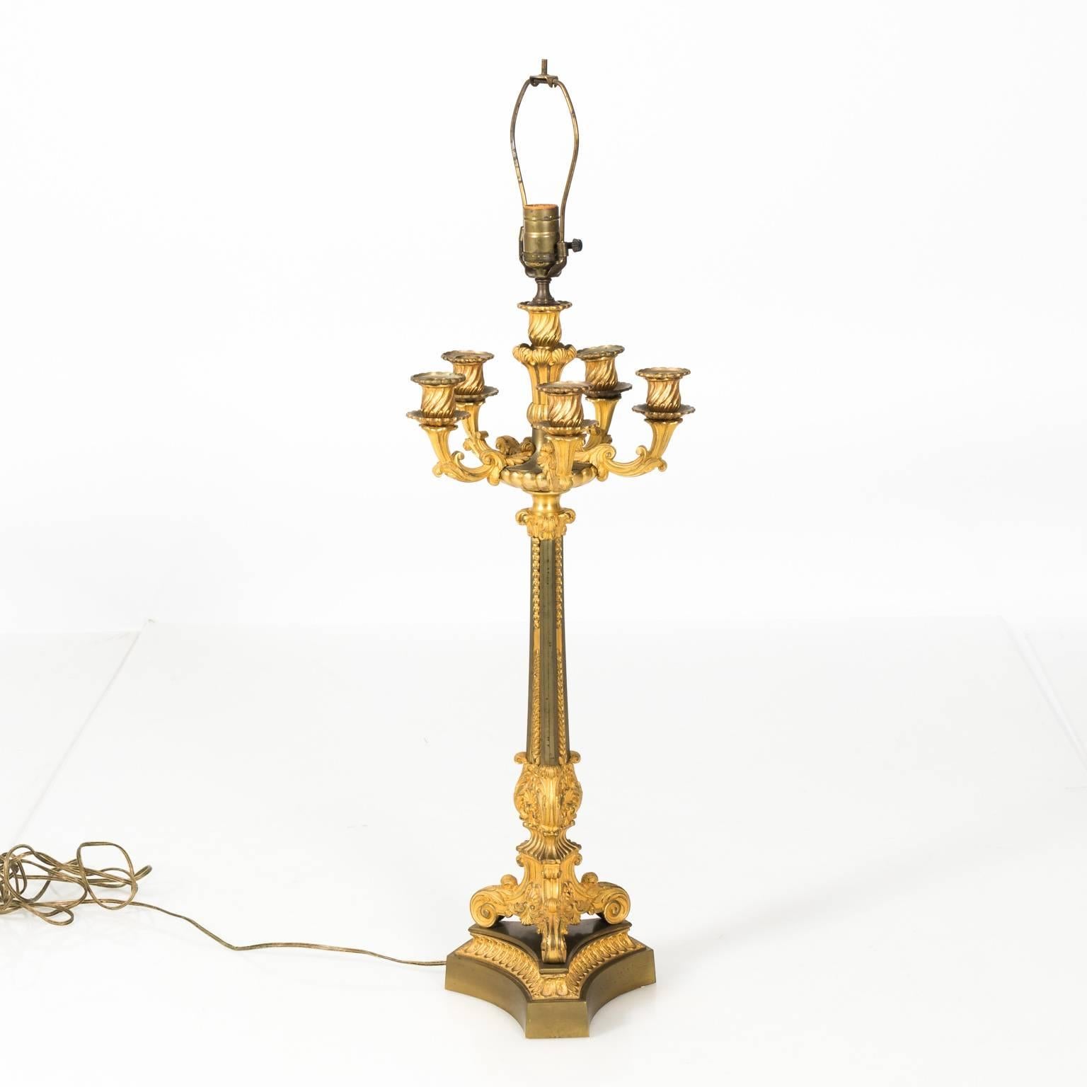 19th Century French Empire Ormolu Bronze Candelabra Lamps 14