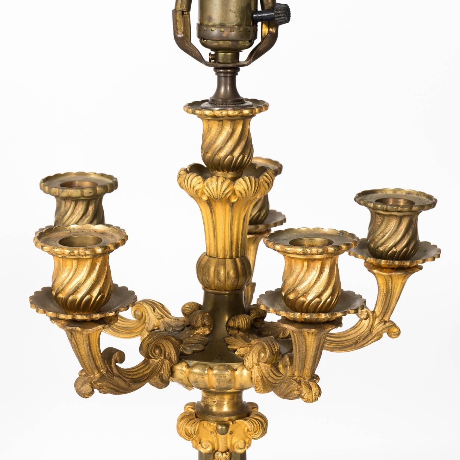 19th Century French Empire Ormolu Bronze Candelabra Lamps 2