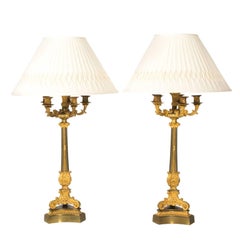 19th Century French Empire Ormolu Bronze Candelabra Lamps