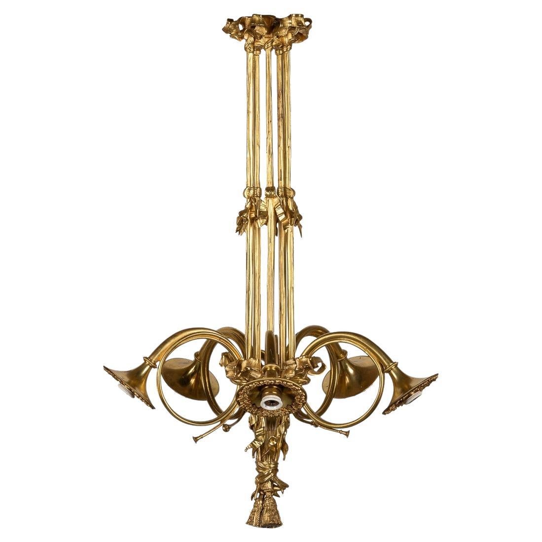 19th Century French Empire Ormolu Chandelier With Trumpet Light Fittings, c.1870 For Sale