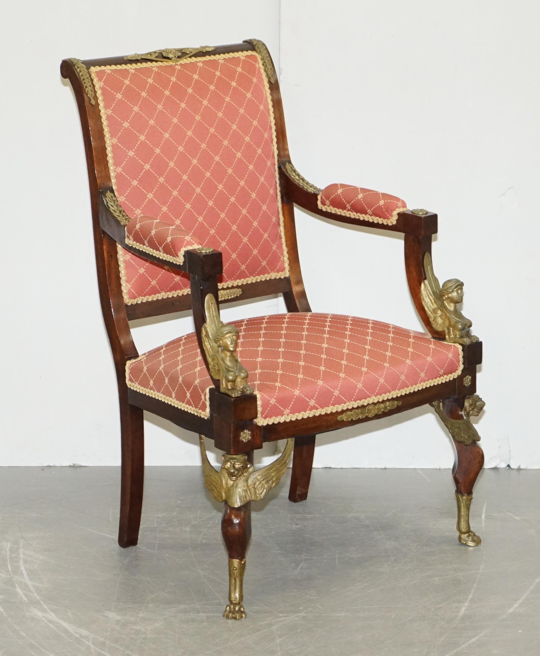 19th Century French Empire Ormolu Sphinx Egyptian Hardwood Suite Sofa Armchairs For Sale 7