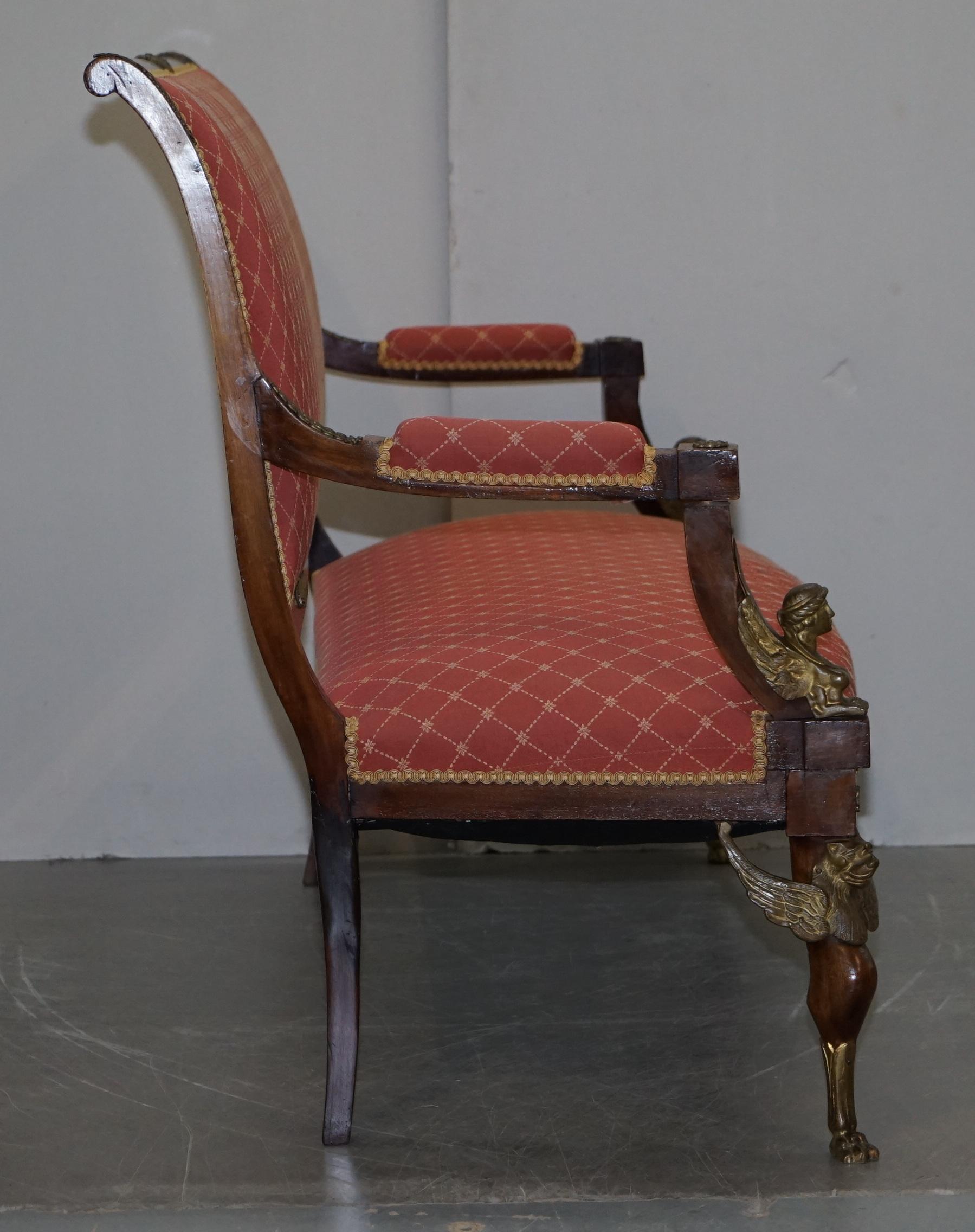 19th Century French Empire Ormolu Sphinx Egyptian Hardwood Suite Sofa Armchairs For Sale 14
