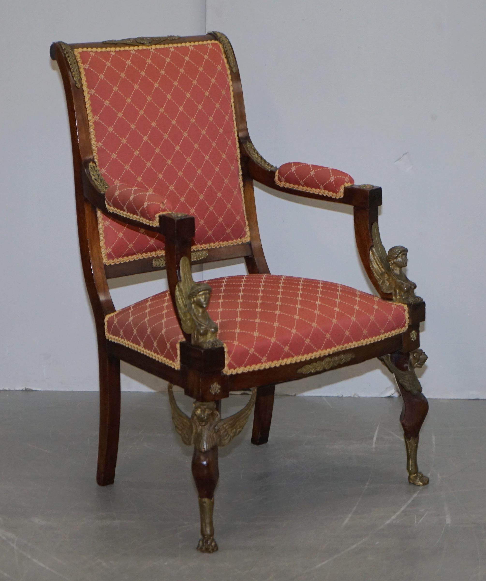 Egyptian Revival 19th Century French Empire Ormolu Sphinx Egyptian Hardwood Suite Sofa Armchairs For Sale
