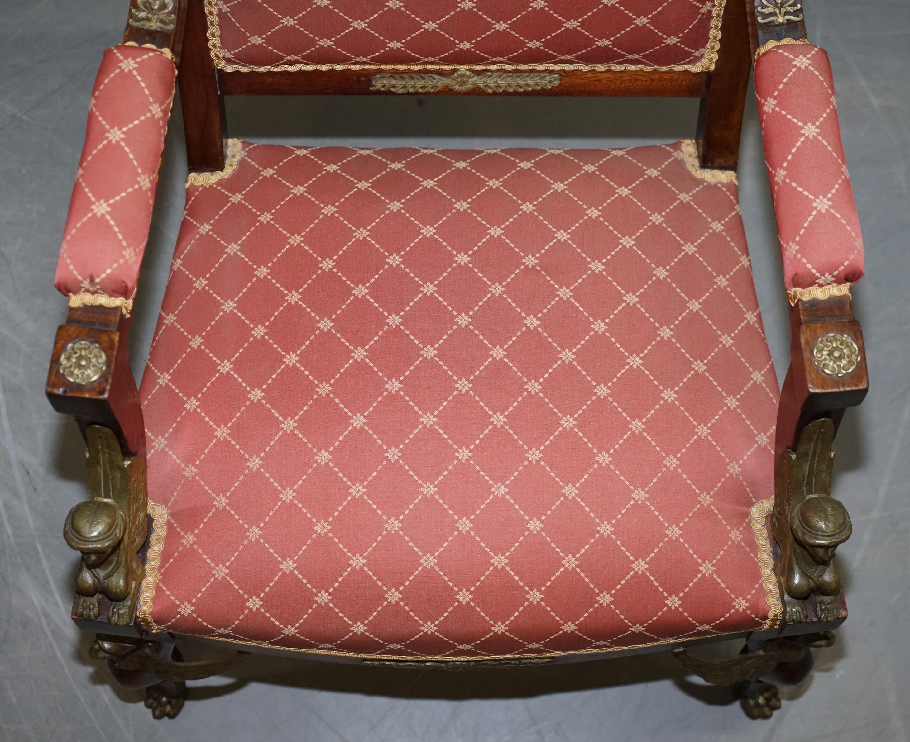 19th Century French Empire Ormolu Sphinx Egyptian Hardwood Suite Sofa Armchairs For Sale 2