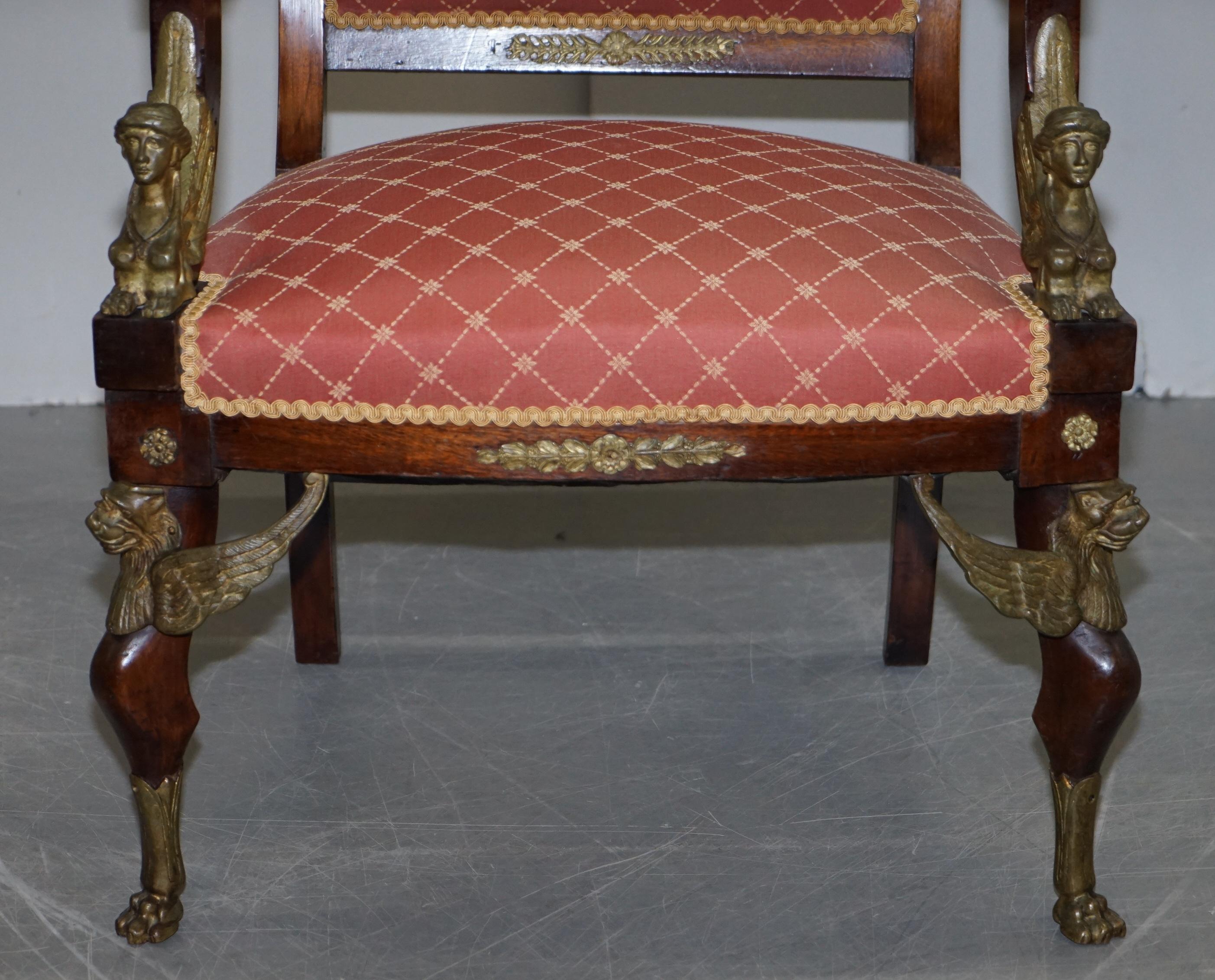 19th Century French Empire Ormolu Sphinx Egyptian Hardwood Suite Sofa Armchairs For Sale 3