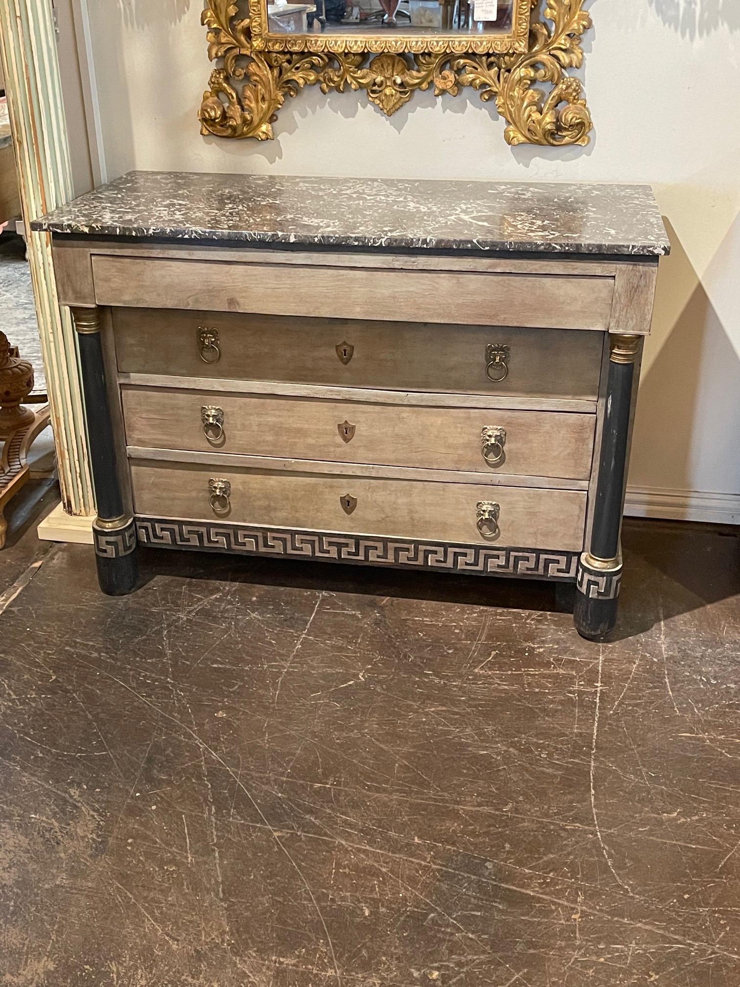 19th Century French Empire Painted Commode with Greek Key Pattern In Good Condition In Dallas, TX