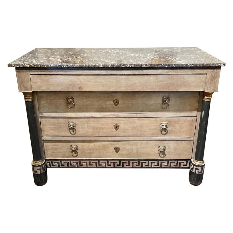 19th Century French Empire Painted Commode with Greek Key Pattern For Sale
