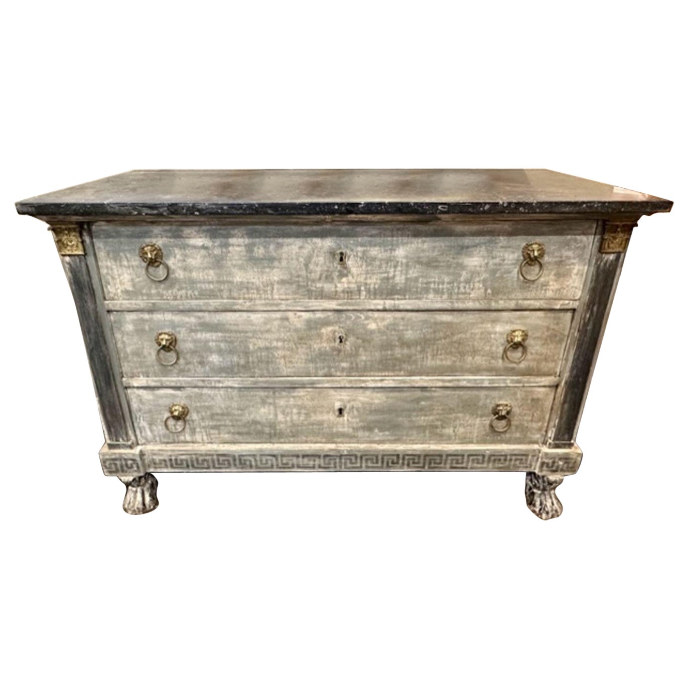Commode française du 19ème siècle peinte de style Empire avec marbre